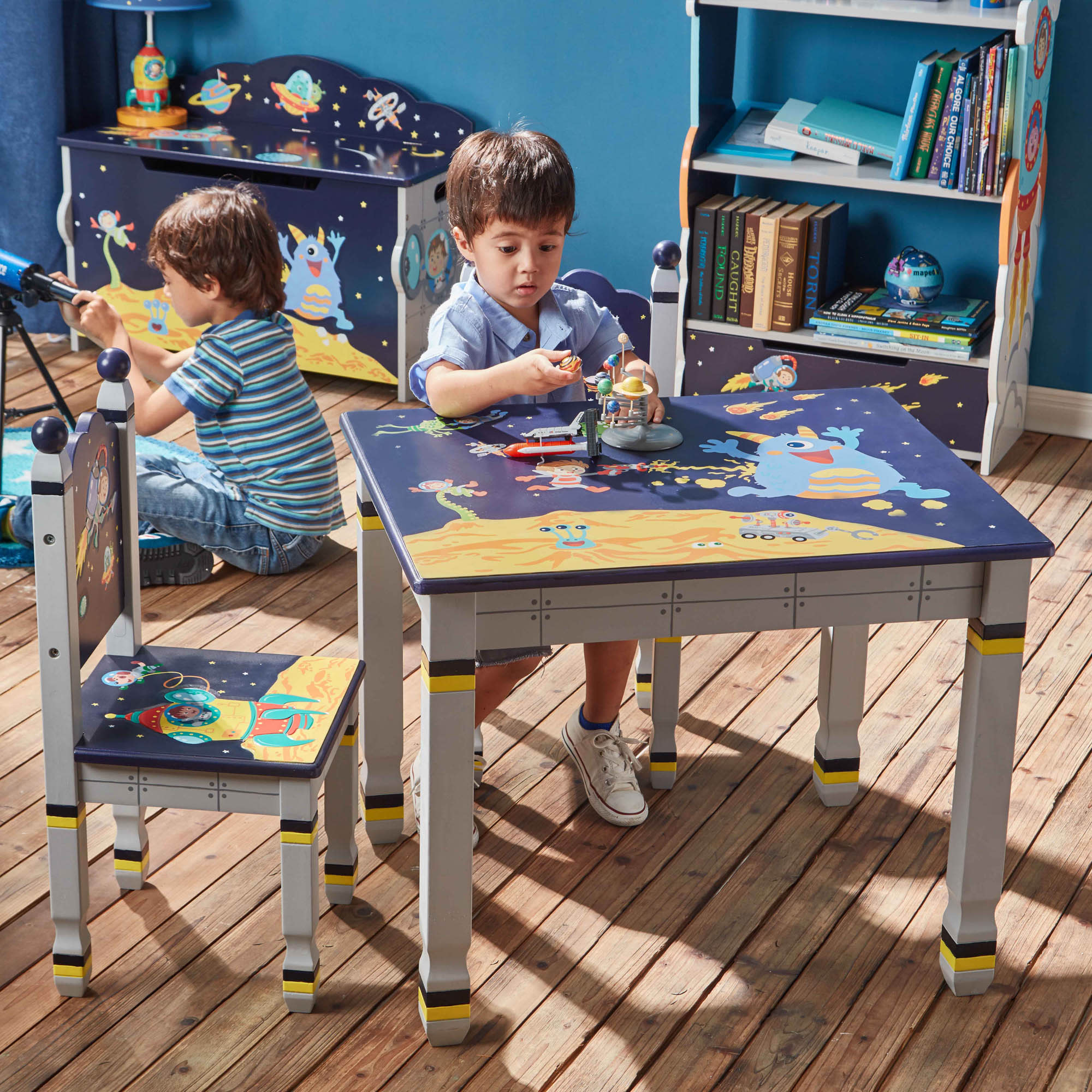 Fantasy Fields Kids Painted Wooden Outer Space Table, Gray/Blue