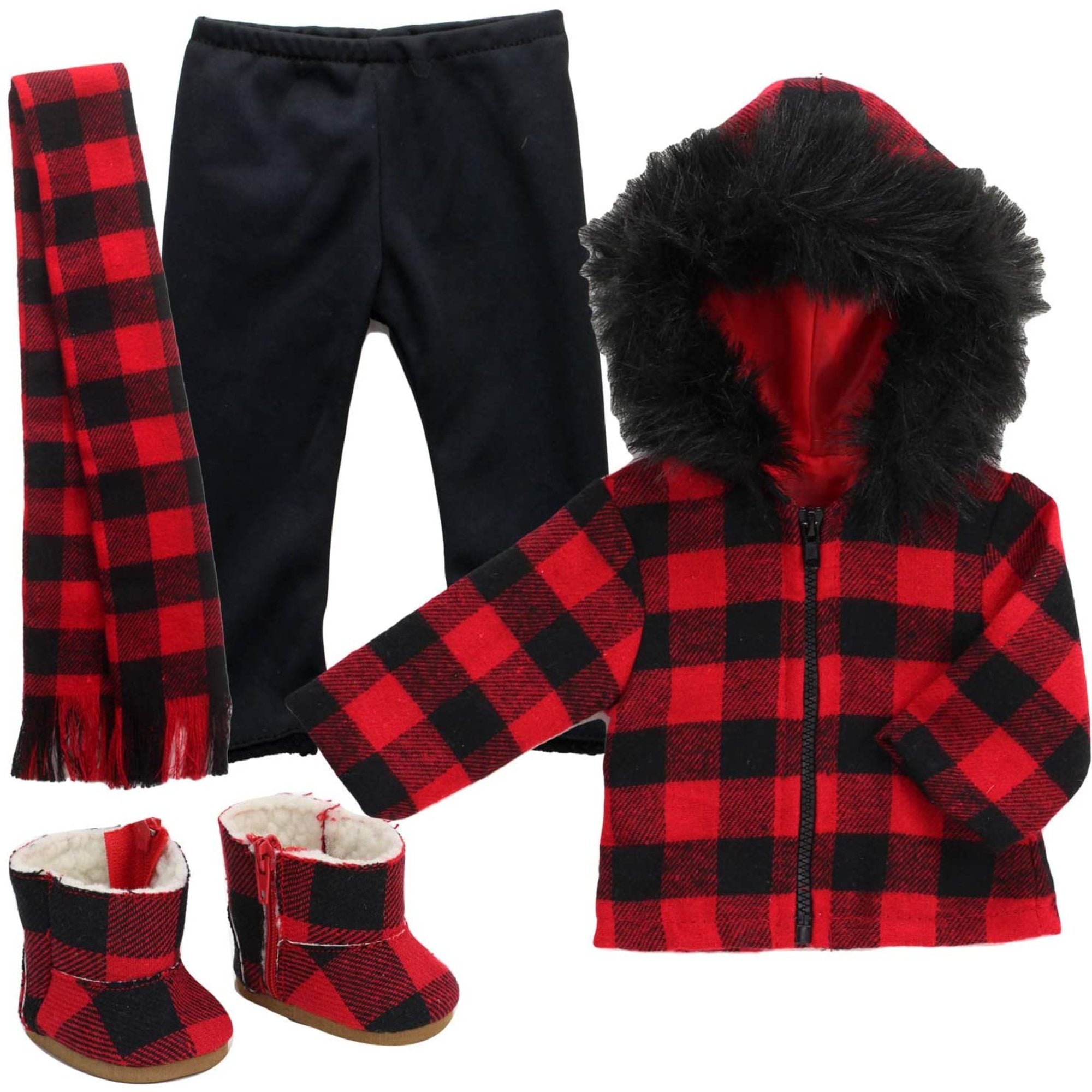 Sophia's Buffalo Check Winter Outfit for 18" Dolls, Red/Black