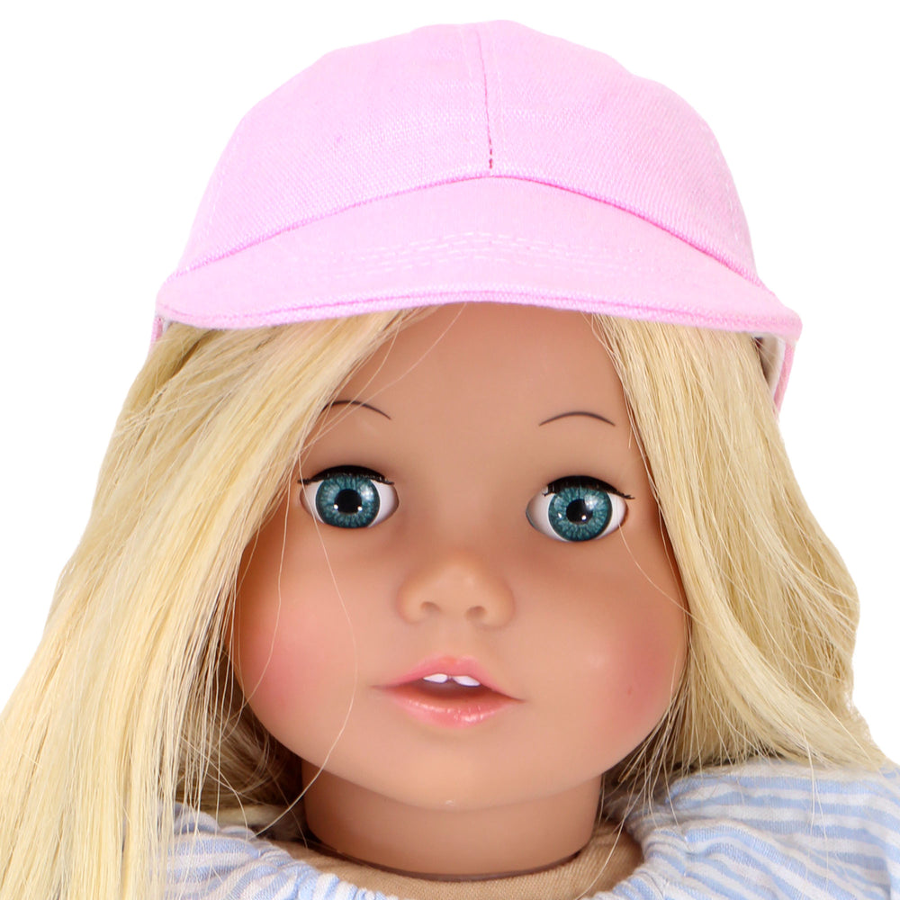 Sophia’s Solid-Colored Gender-Neutral Mix & Match Canvas Baseball Cap with White Stitching & Faux Eyelets for 18” Dolls, Light Pink