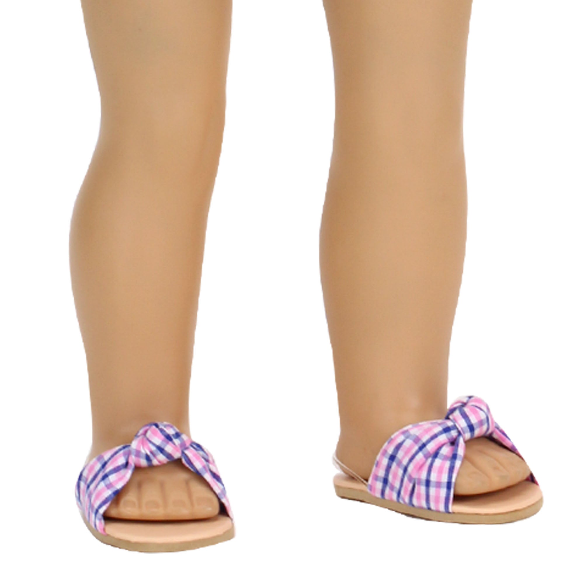 Sophia's Plaid Fabric Knot Sandal for 18" Dolls, Pink/Blue