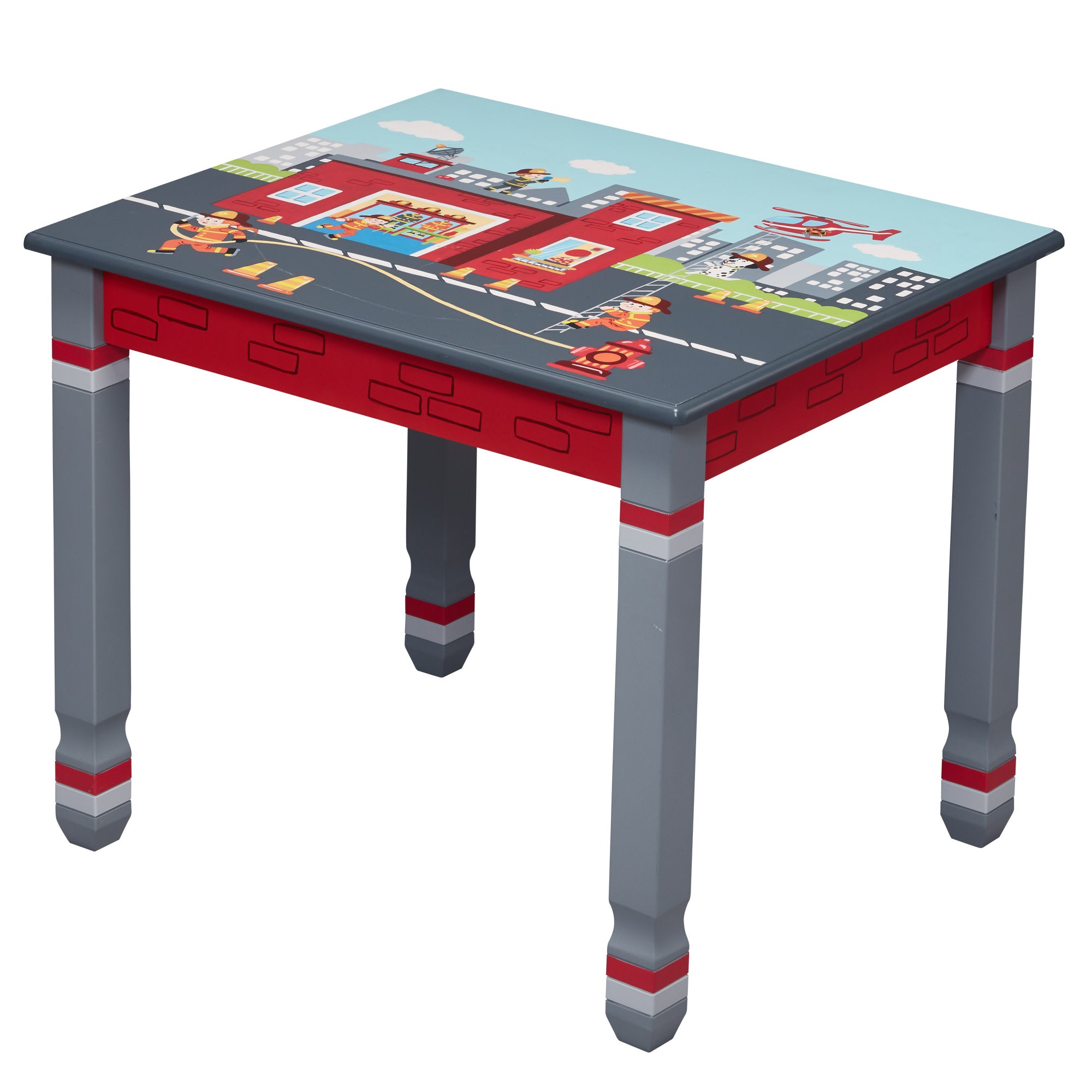Fantasy Fields Wooden Kids Furniture Little Fire Fighters Table, Gray/Red