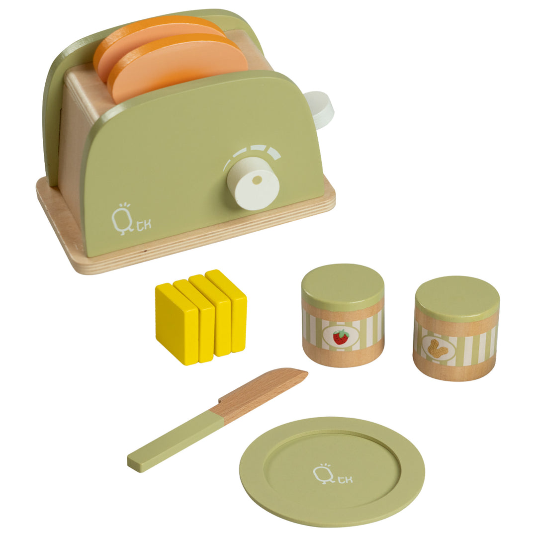Teamson Kids Little Chef Frankfurt Wooden Toaster Play Kitchen Accessories, Green