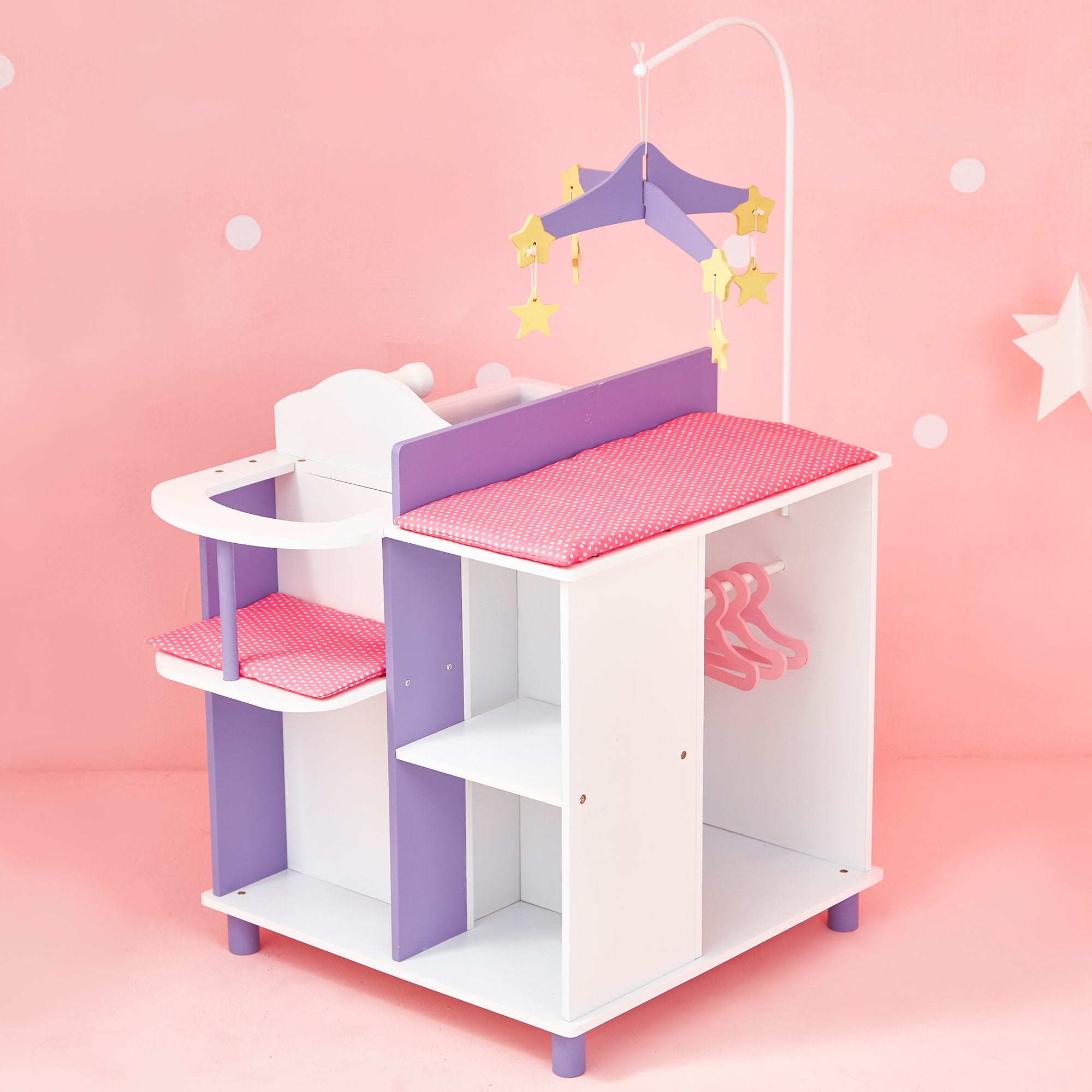 Olivia's Little World Kids Little Princess Baby Doll Changing Station with Storage, White/Purple