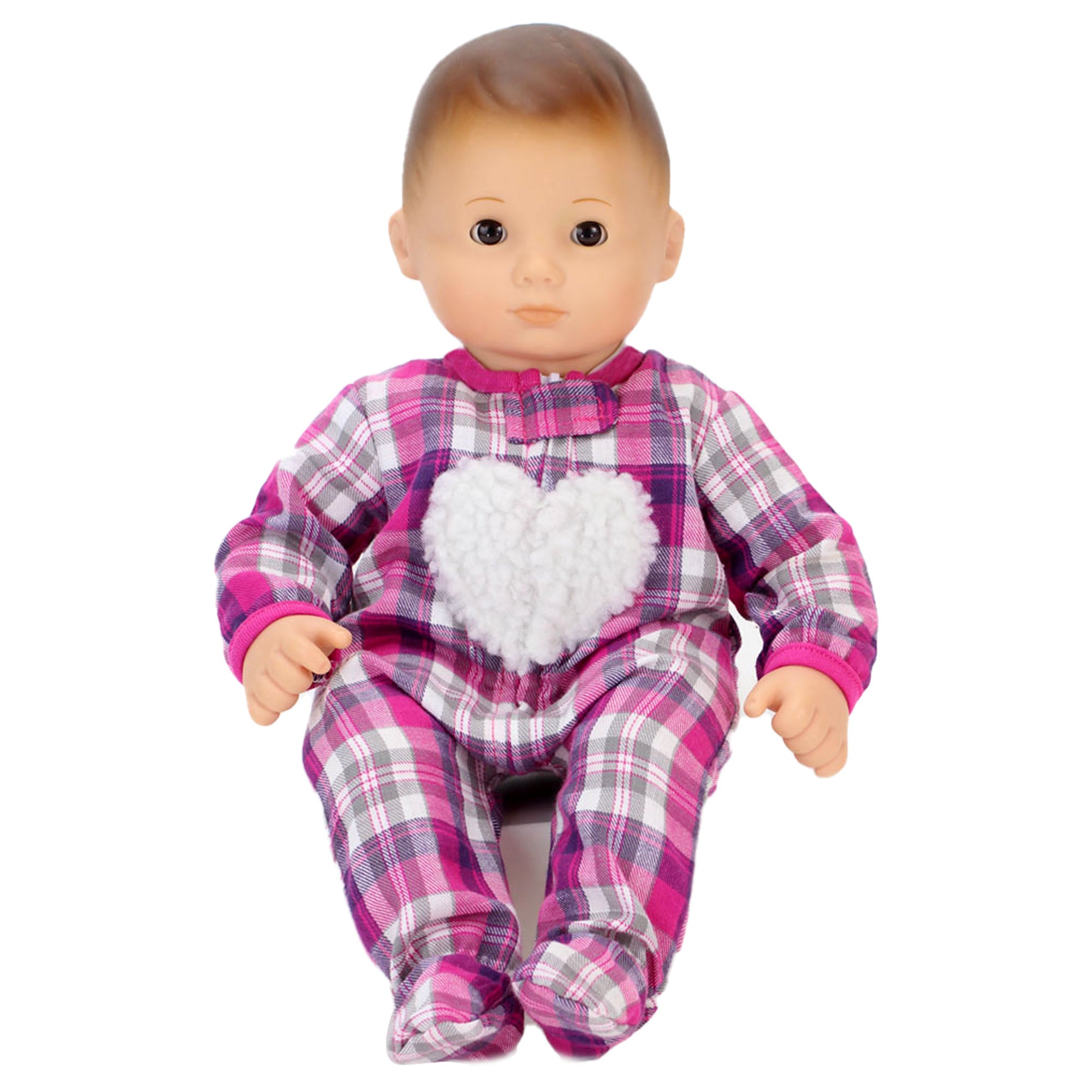 Sophia's Flannel Sleeper with Sherpa Heart Design for 15'' Dolls, Hot Pink