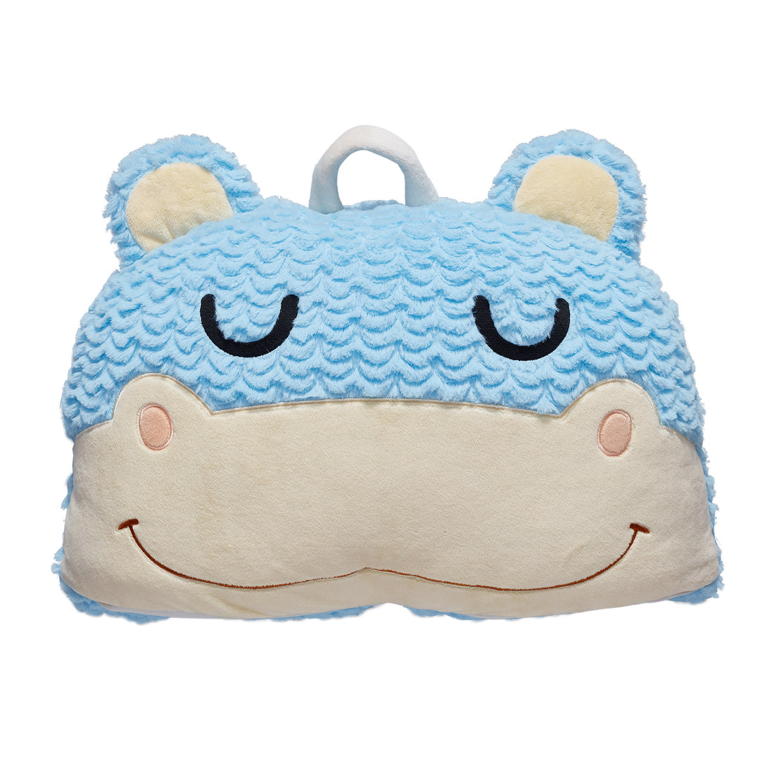 Fantasy Fields Pajama Party Time Hippo Sleeping Bag with Arms, Legs, Embroidered Sleepy Face, & Built-In Fabric Handle, Blue