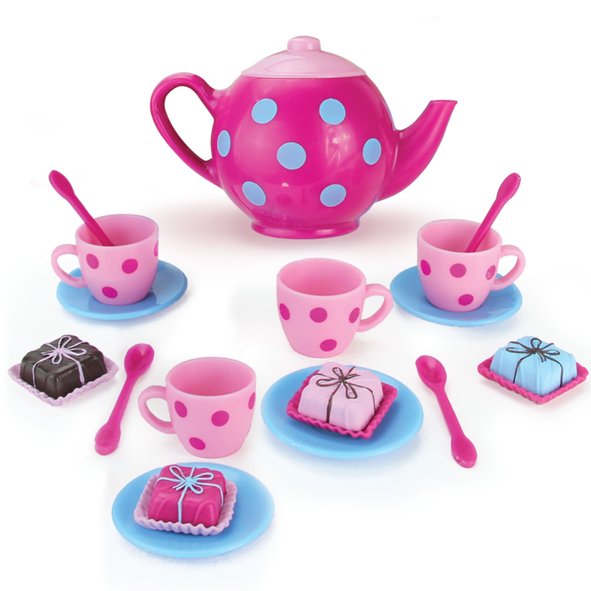 Sophia's 17 Piece Tea Set with Petit Four Cakes for 18" Dolls, Pink/Blue