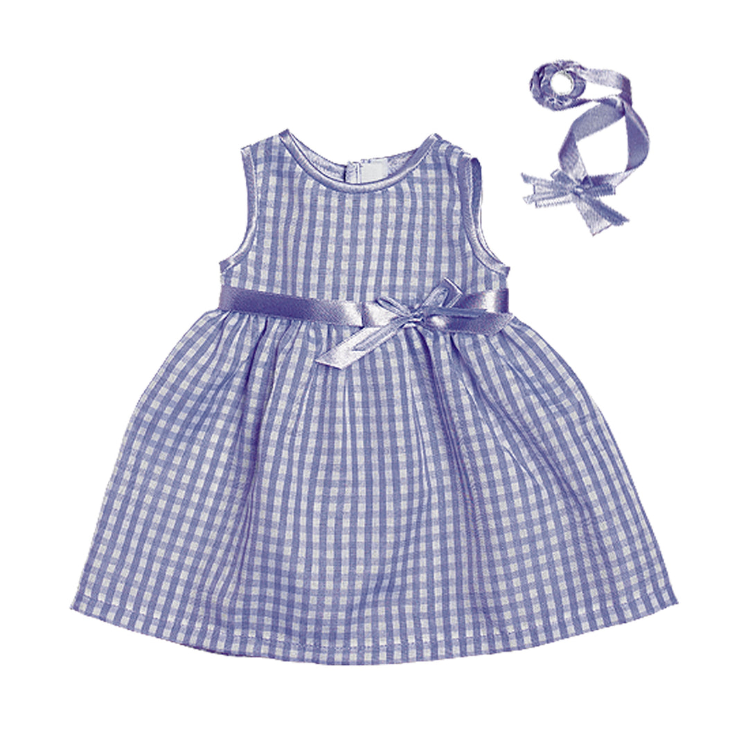 Sophia’s Sleeveless Spring Gingham Dress & Satin Ribbon Headband for 15” Baby Dolls, Lavender/White