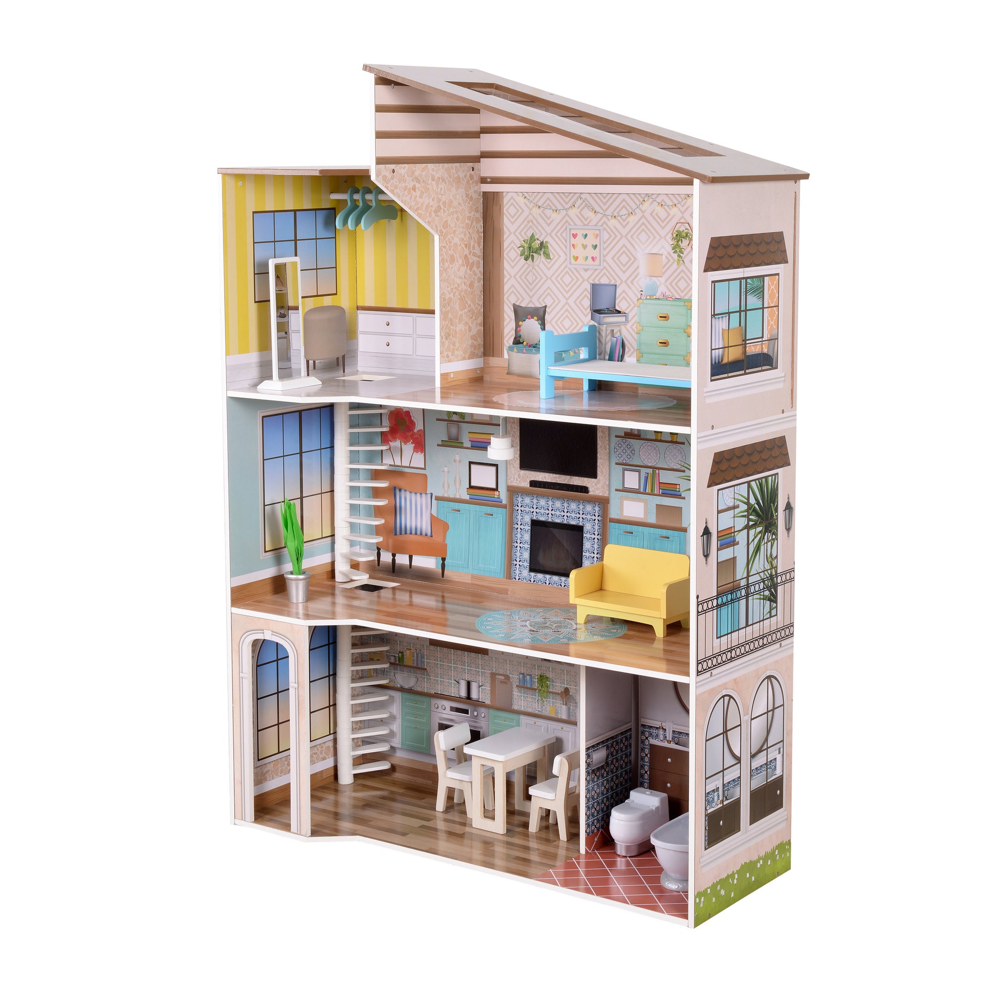 Olivia's Little World Wooden Dreamland Mediterranean Dollhouse Set