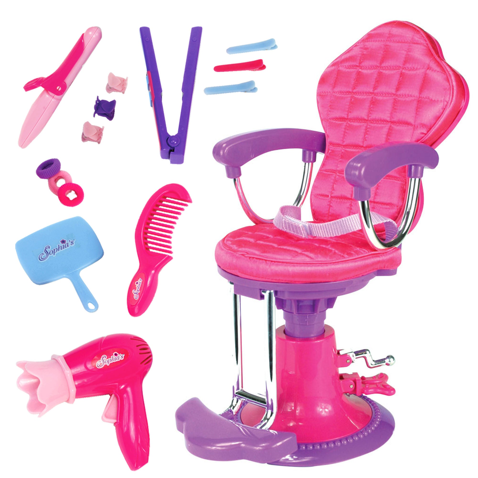 Sophia's Hair Styling Kit with Salon Chair Set for 18'' Dolls, Pink
