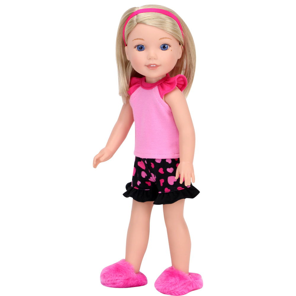 Sophia's Pajama Set with Slippers for 14.5" Dolls, Pink/Black