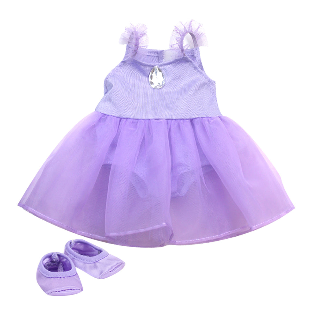 Sophia’s Complete Two-Piece Ballet Outfit with Leotard, Attached Overskirt, & Matching Satin Slippers for 18” Dolls, Lavender