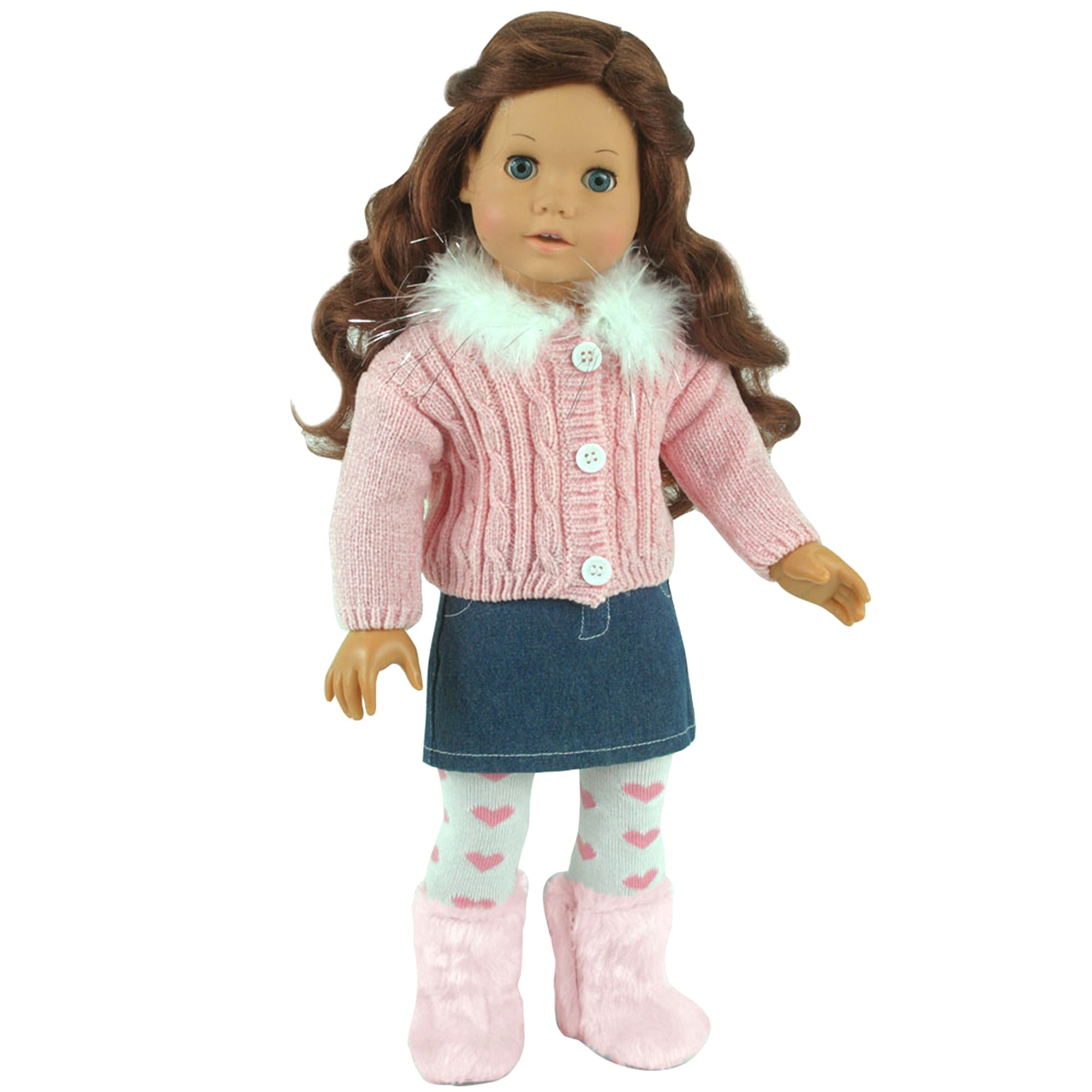 Sophia's 3 Piece Feather Trim Sweater Outfit Set for 18'' Dolls, Pink
