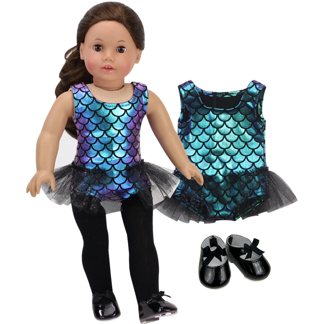 Sophia's - 18" Doll - Iridescent Jazz Leotard  w/Tutu Trim & Black Tap Shoes