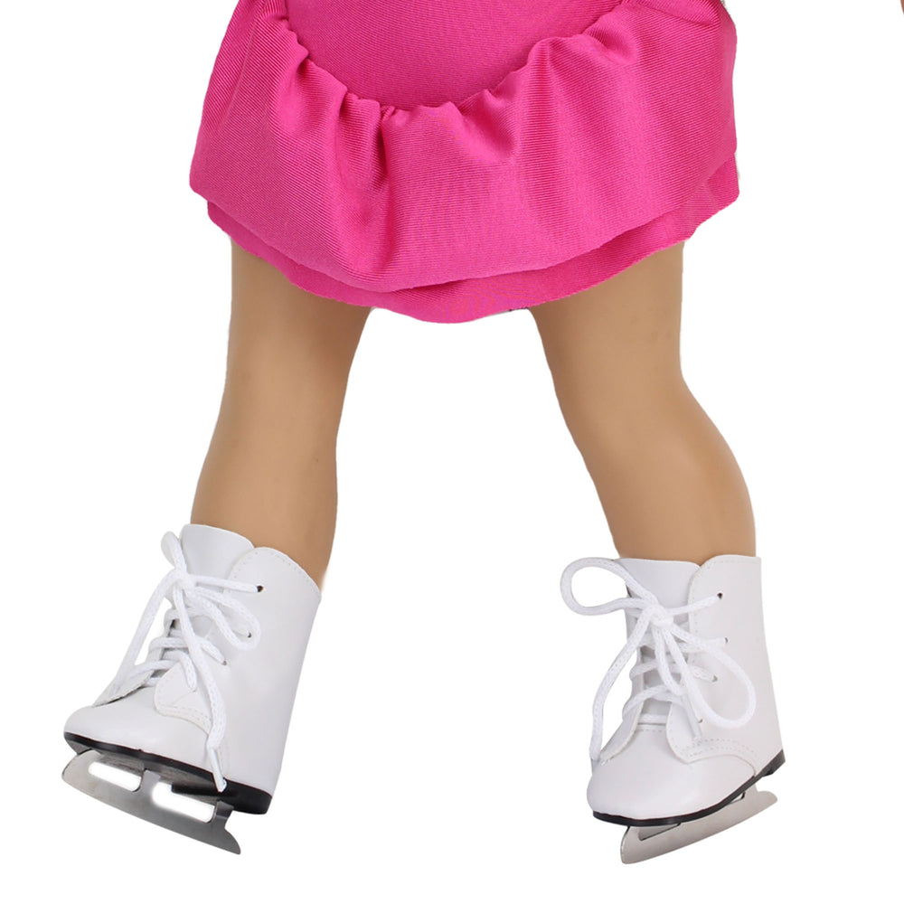 Sophia's Faux Leather Ice Skates with Ties for 18" Dolls, White