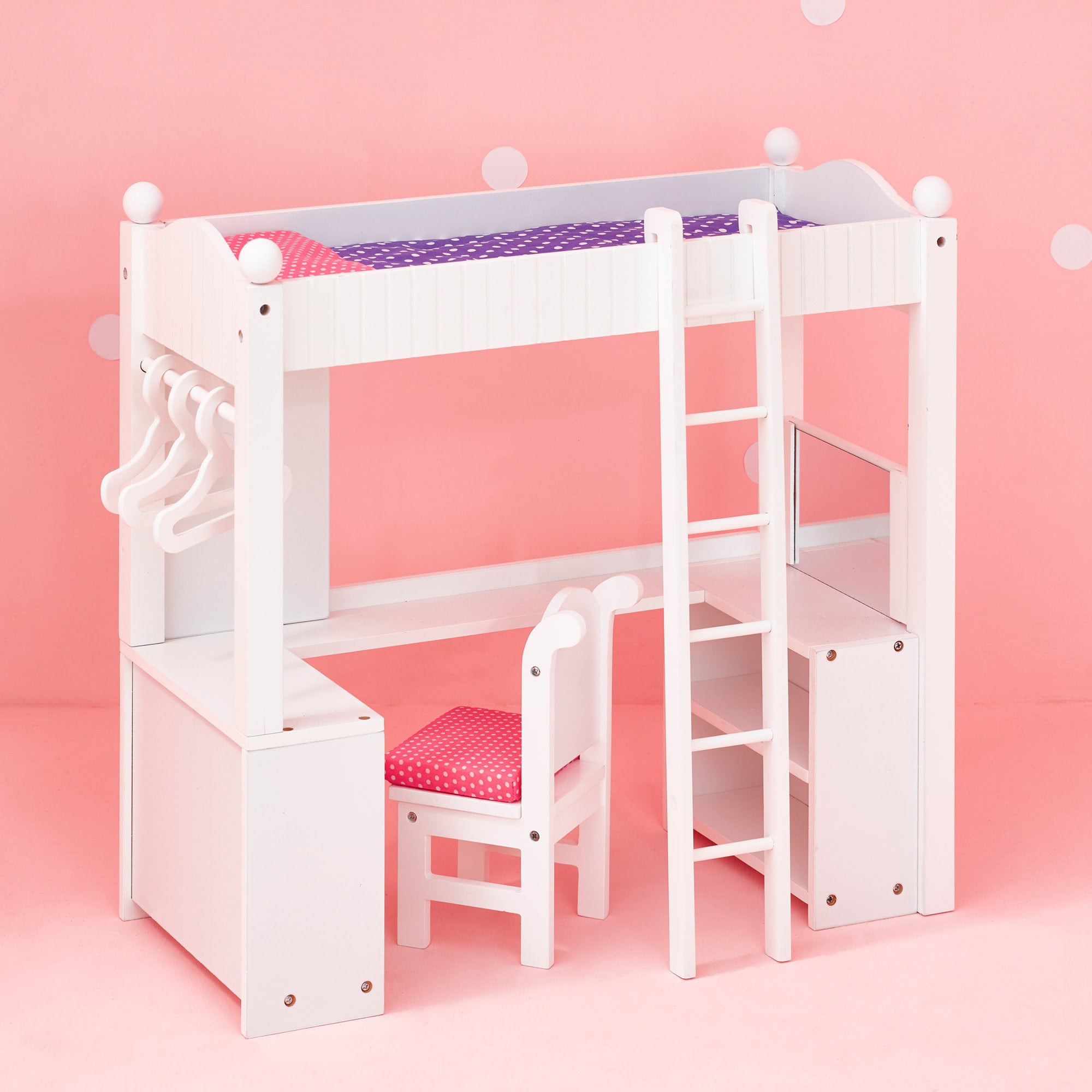 Olivia's Little World Little Princess Bunk Bed Desk with Storage for 18" Dolls, Gray/Pink
