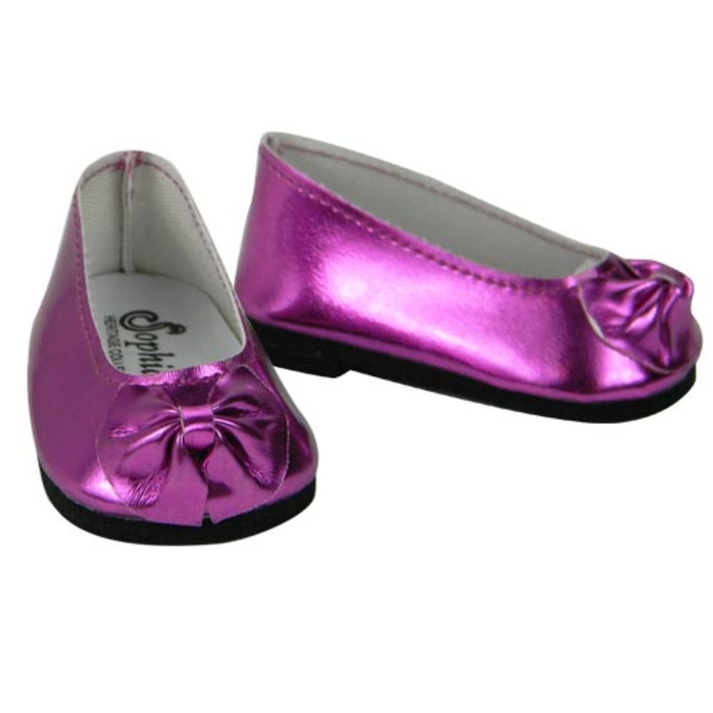 Sophia’s Super Cute Mix & Match Metallic Accessory Slip-On Ballerina Ballet Patent Bow Flat Shoes for 18” Dolls, Fuchsia