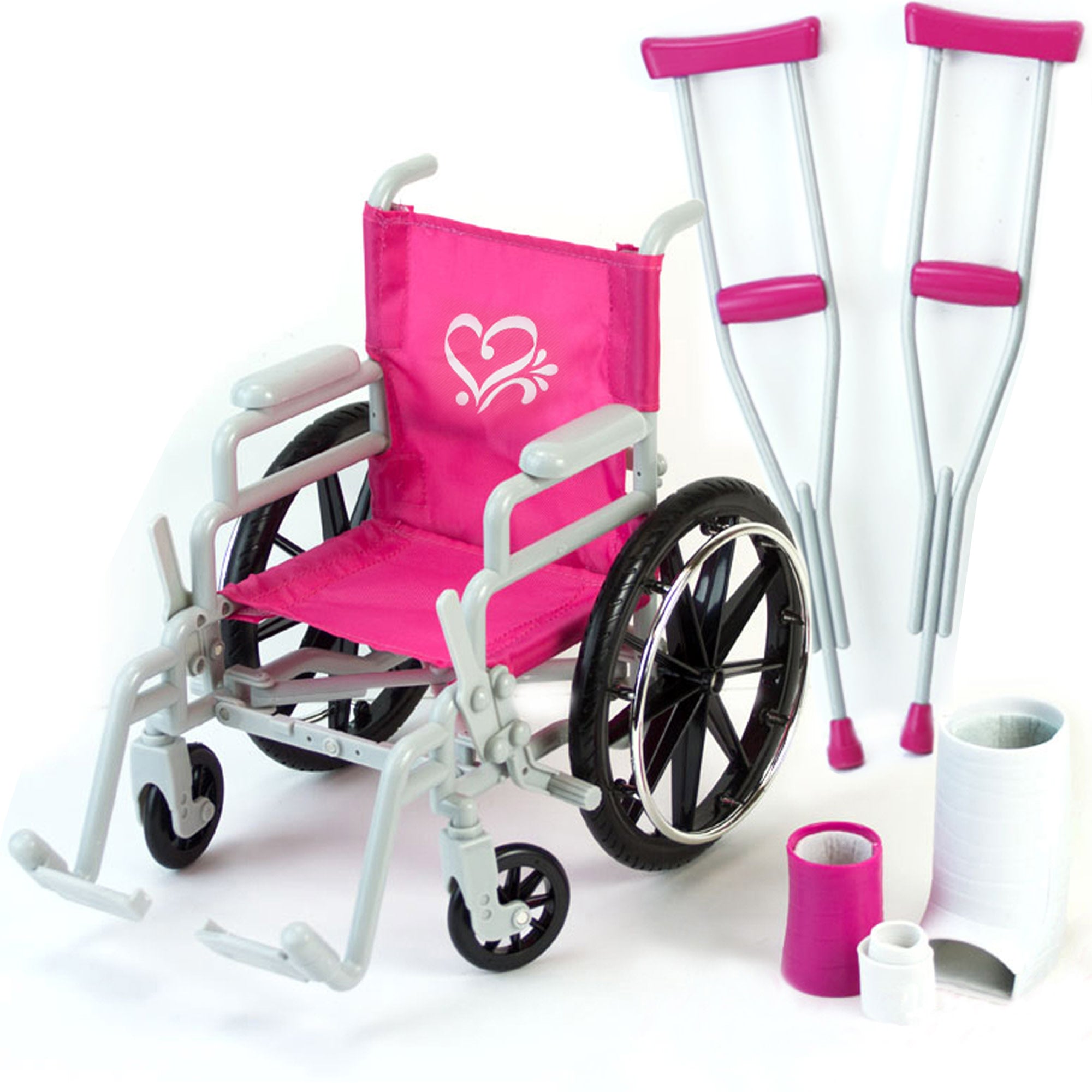 Sophia's Wheelchair, Cast and Crutches Set for 18" Dolls, Hot Pink