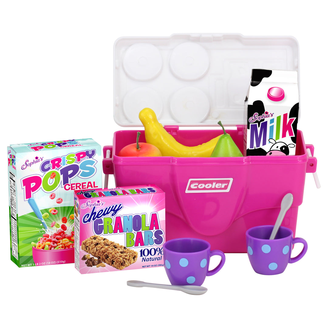 Sophia's Cooler, Mugs and Grocery Food Set for 18'' Dolls, Hot Pink