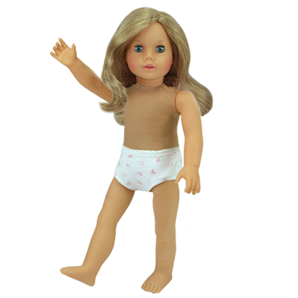 A Sophia's Undressed Posable 18'' Soft Bodied Vinyl Doll "Sophia" with Blonde Hair, Blue Eyes, Light Skin Tone in white panties.