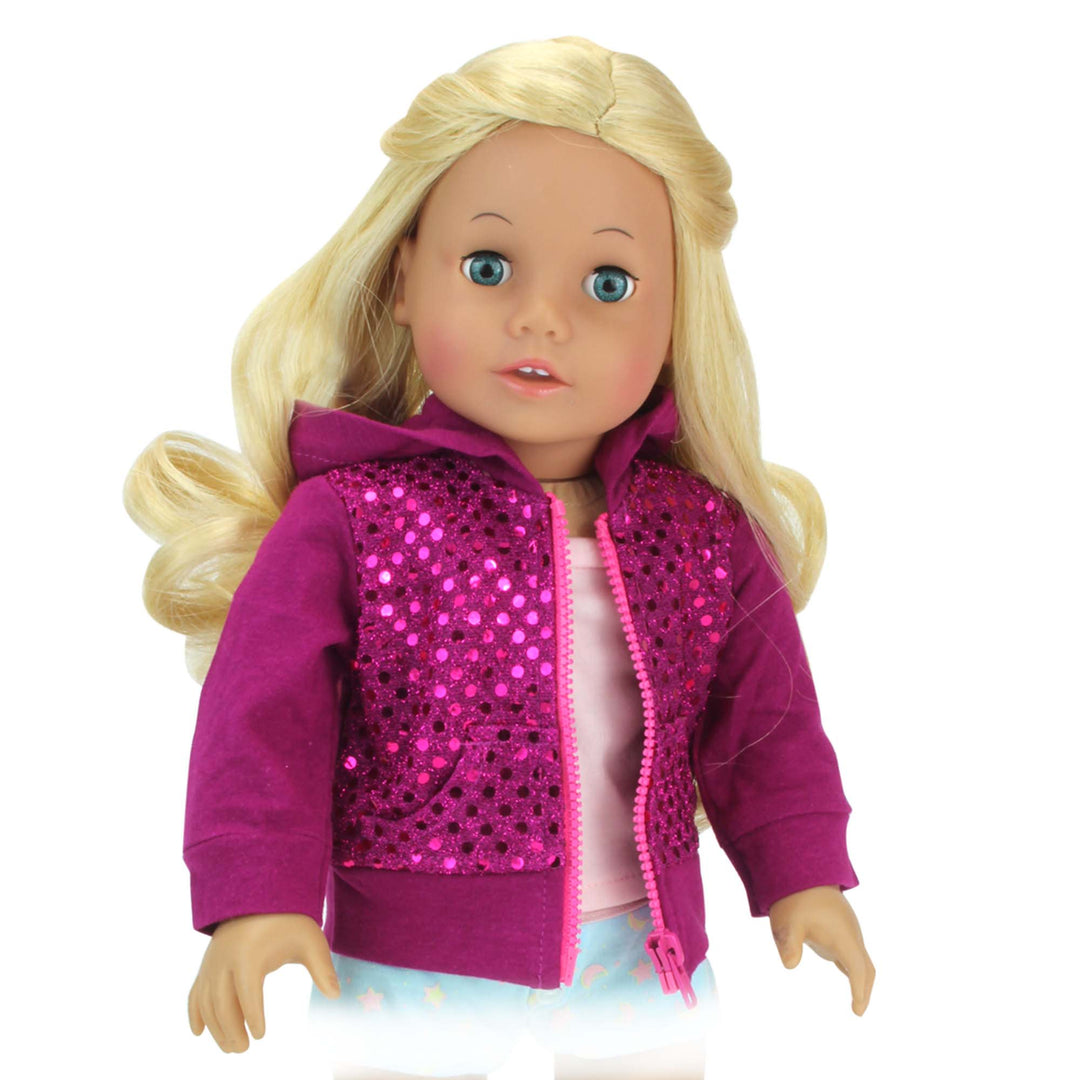 Sophia’s Super-Cute Sparkling Sequin Long-Sleeved Zip-Up Sweatshirt Hoodie for 18” Dolls, Hot Pink
