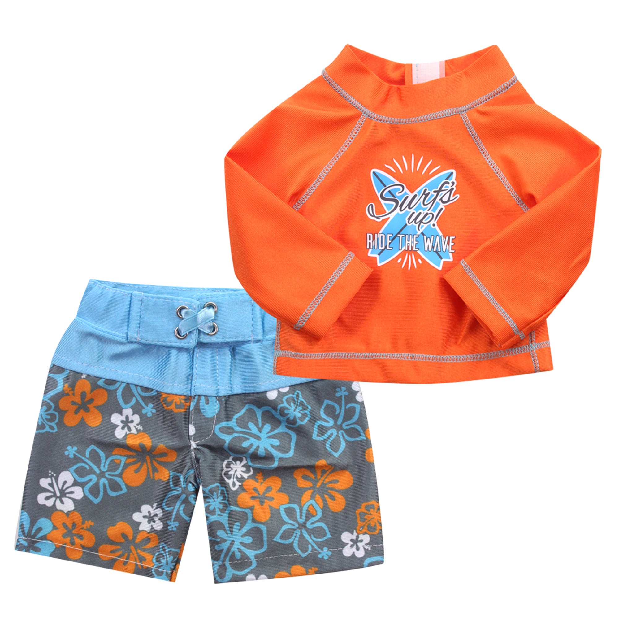 Sophias Surf Shirt and Floral Swim Trunks Set for 18" Boy Dolls