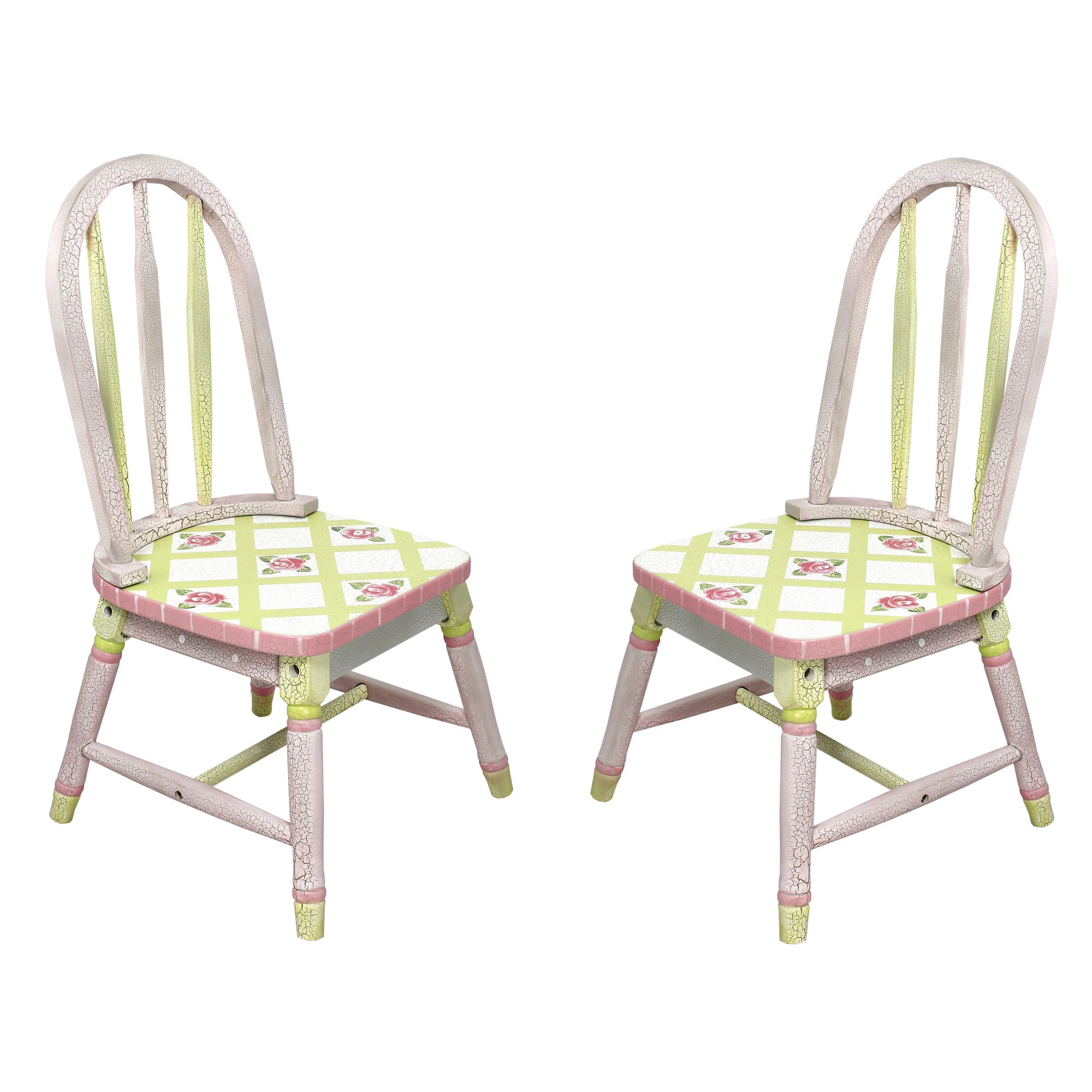 Fantasy Fields Kids Painted Wooden Crackled Rose Chairs, Set of 2, Pink