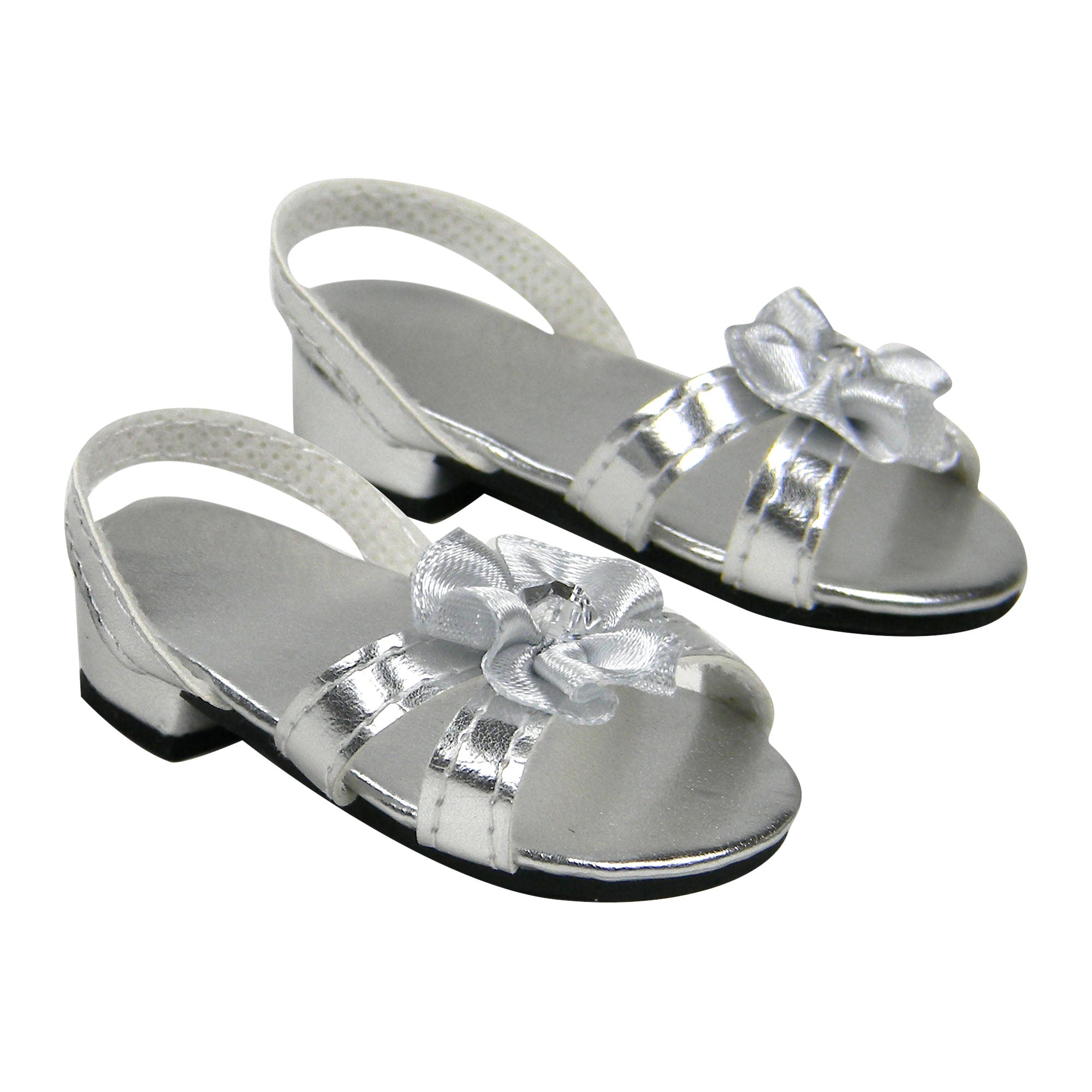 Sophia’s Cute Fancy Special Occasion Low-Heeled Metallic Strappy Dress Sandal Shoes for 18” Dolls, Silver