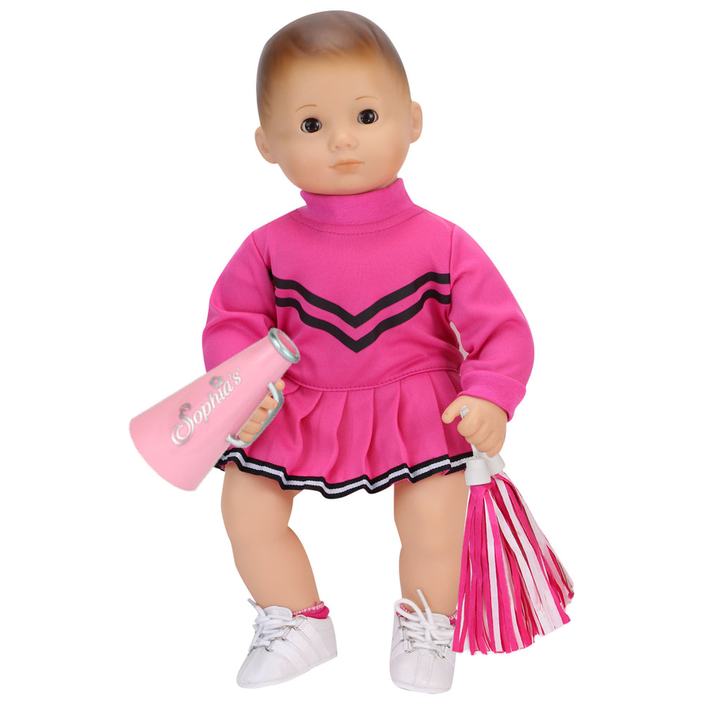 Sophia’s Long-Sleeved Turtleneck Pleated Cheerleader Jumper Dress, Pom-Poms, & Megaphone Set for 15" and 18” Dolls, Hot Pink