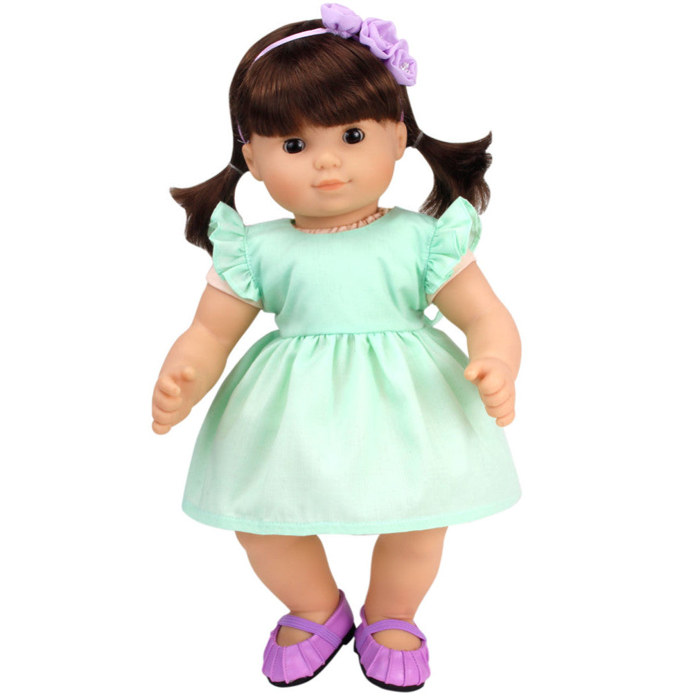 Sophia’s Complete Mix & Match Ruffle Sleeve Spring Dress & Lavender Rose Headband Outfit Set for 15” Baby Dolls, Mint