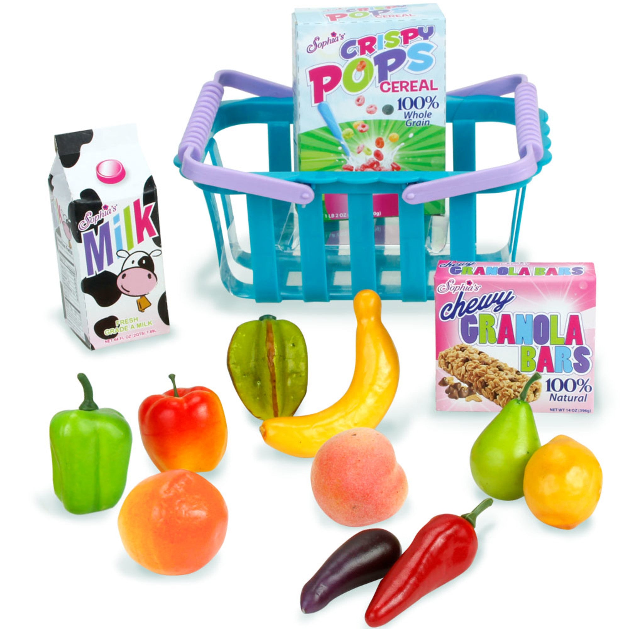 Sophia's 14 Piece Grocery Basket Food Set for 18'' Dolls, Multicolor