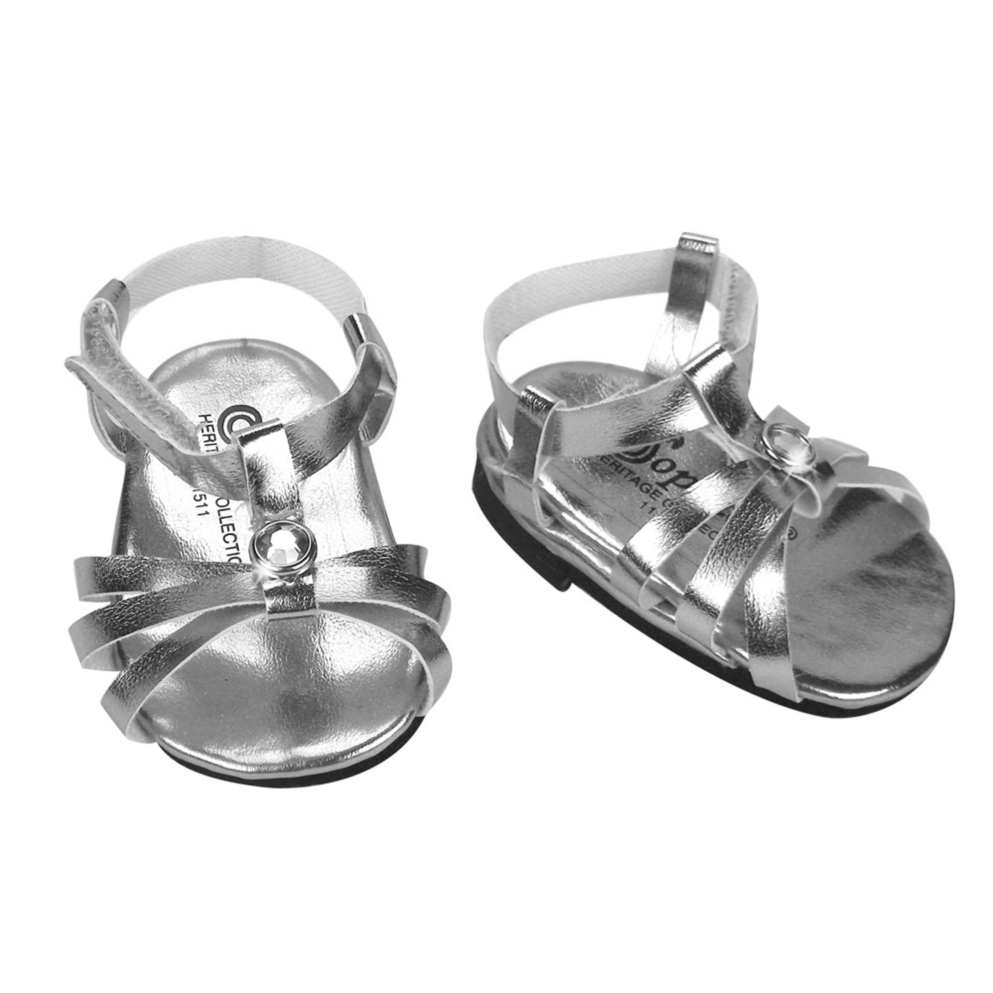 Sophia’s Cute Fancy Special Occasion Metallic Strappy Dress Flat Sandal Shoes for 18” Dolls, Silver