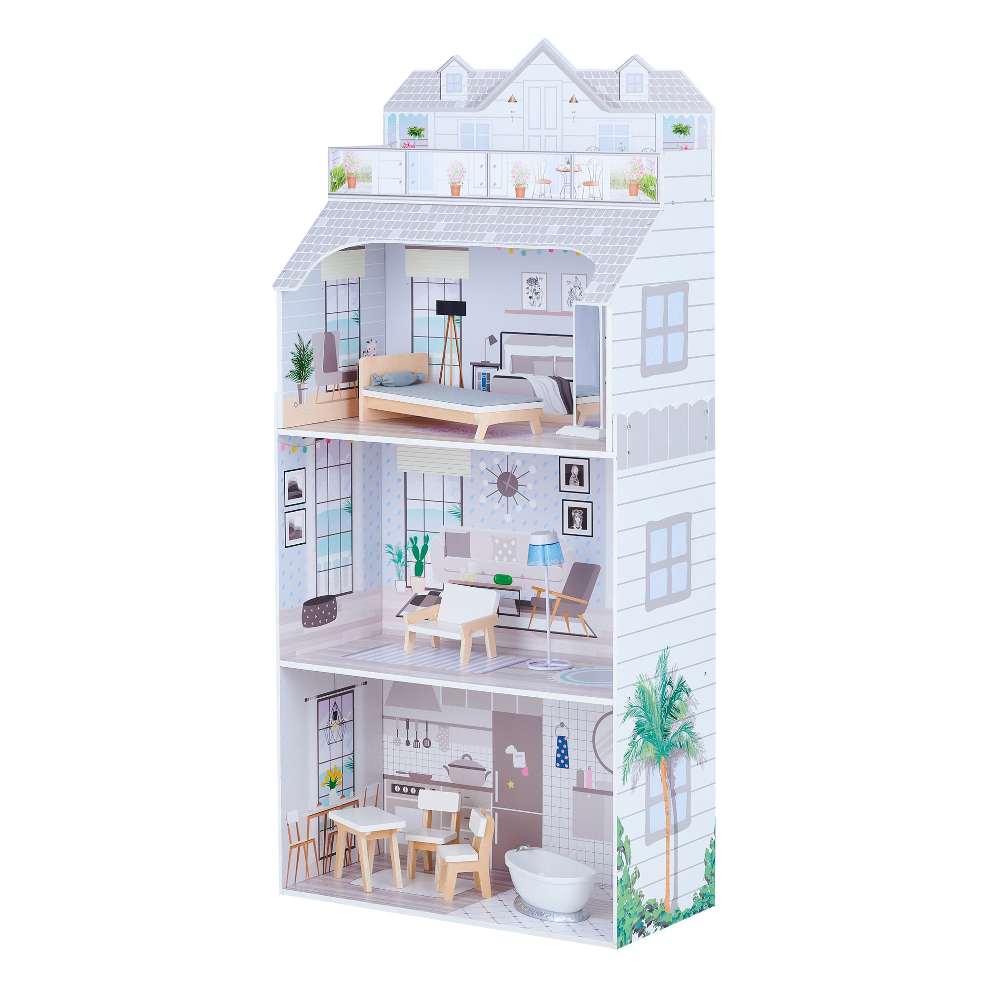 Olivia's Little World 3 Story Deluxe Dollhouse with Accessories for 12" Dolls, Gray