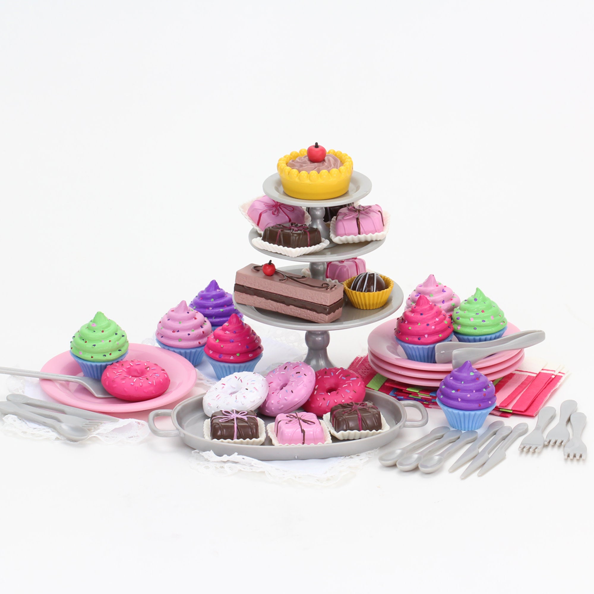 Sophia's 47 Piece Serving Set with Desserts for 18'' Dolls, Multicolor