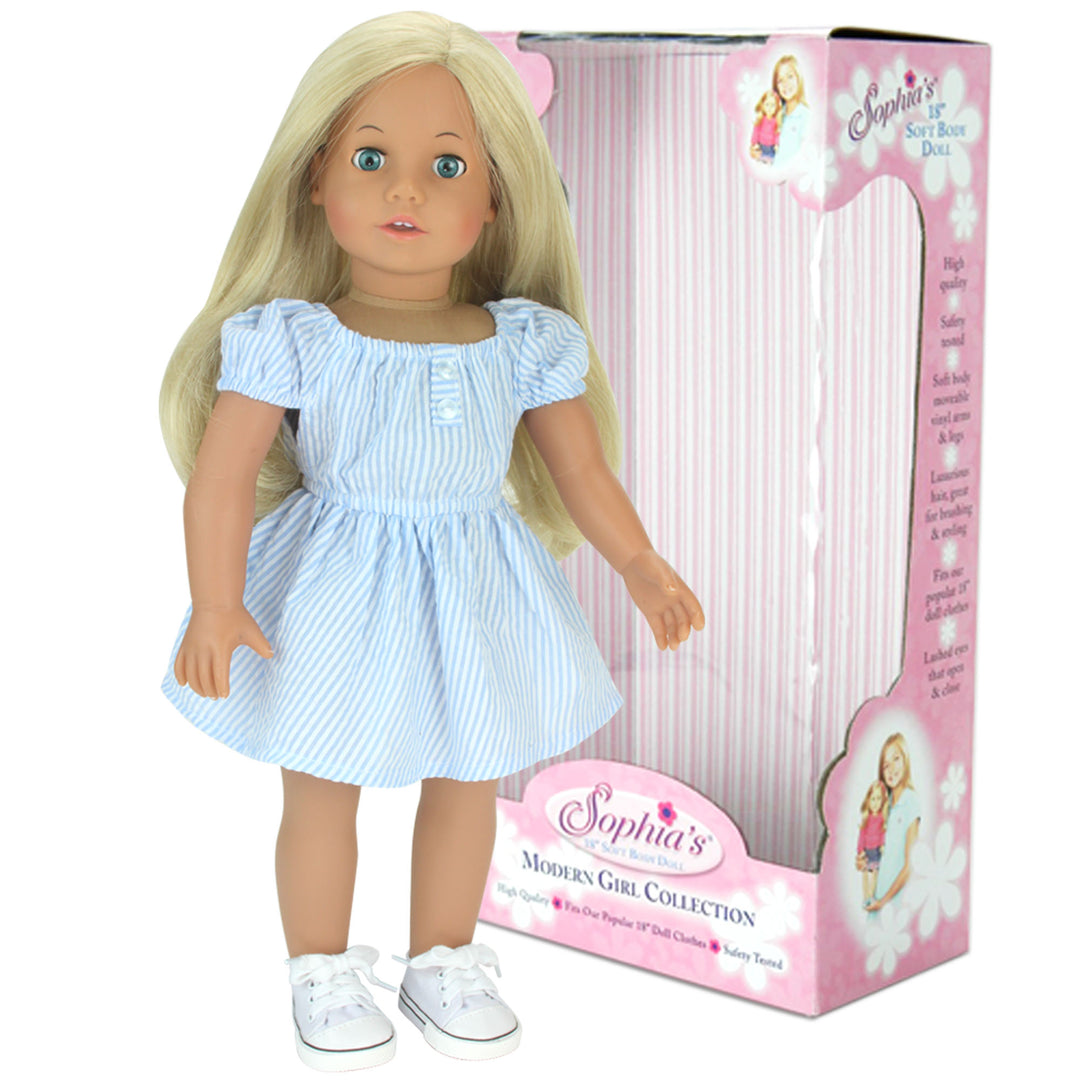 Sophia's Posable 18'' Soft Bodied Vinyl Doll "Sophia" with Blonde Hair and Blue Eyes in a Display Box, Light Skin Tone