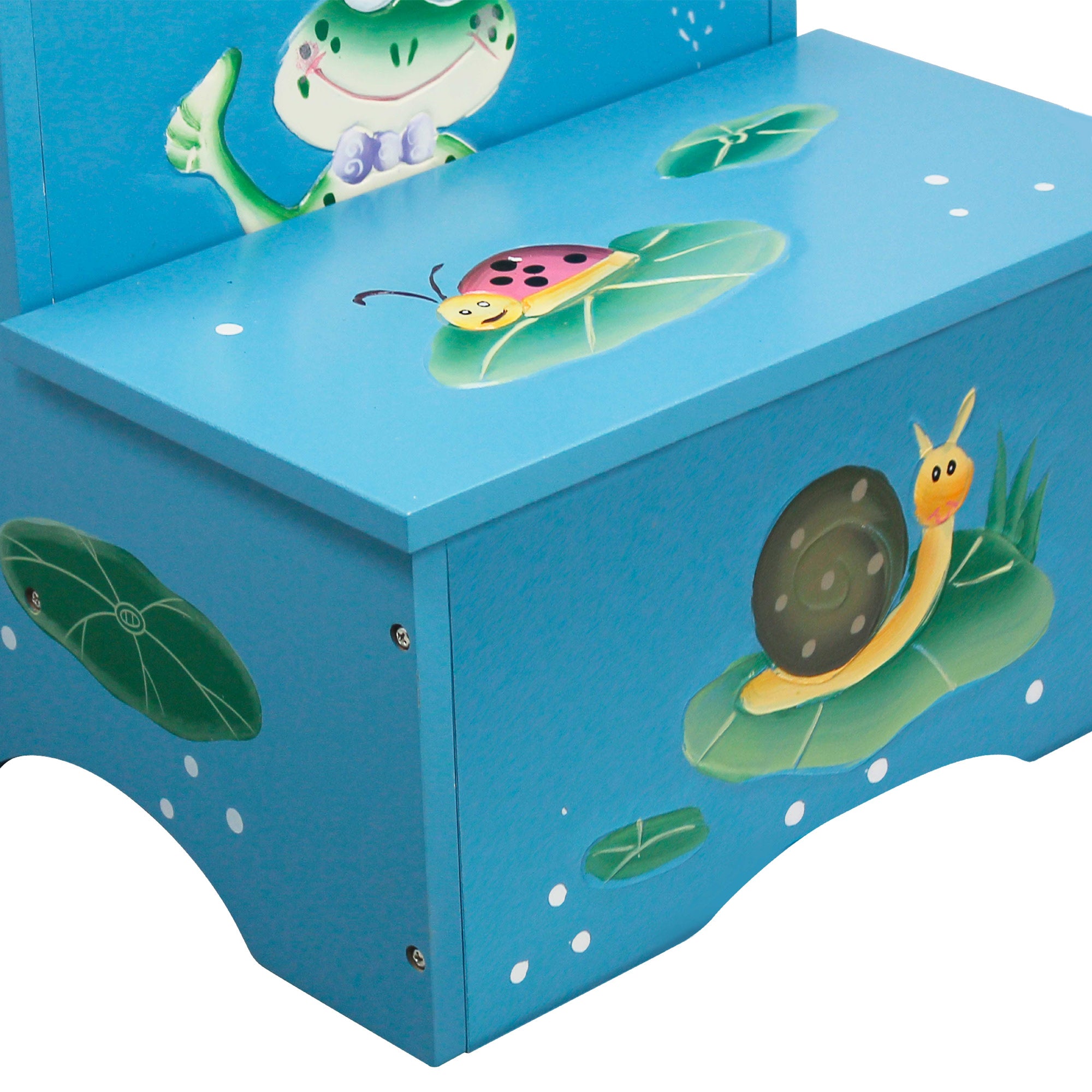 Fantasy Fields Kids Painted Wooden Froggy Step Stool with Storage, Blue