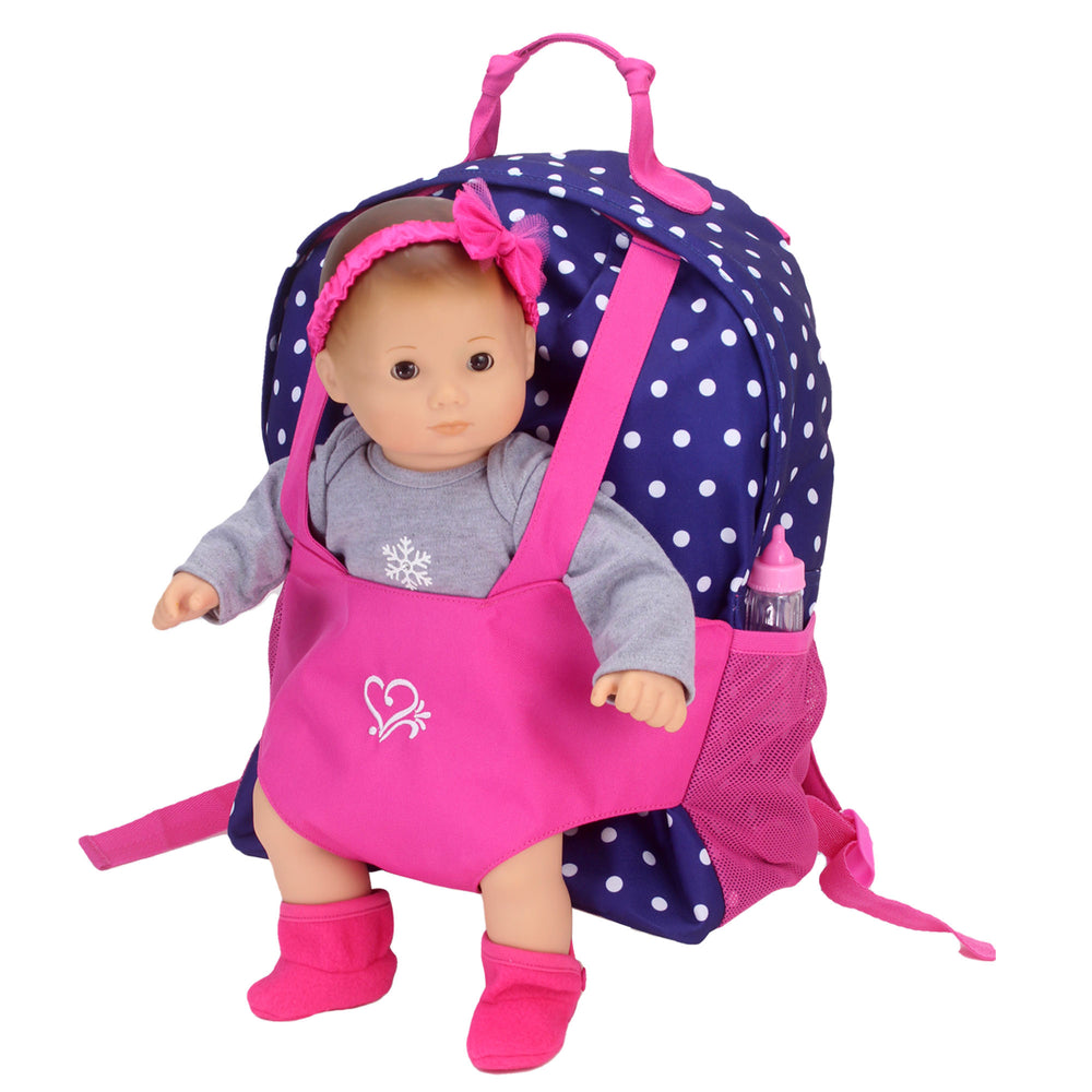 Sophia's Polka Dot Backpack Carrier to fit 15'' & 18'' Dolls, Navy