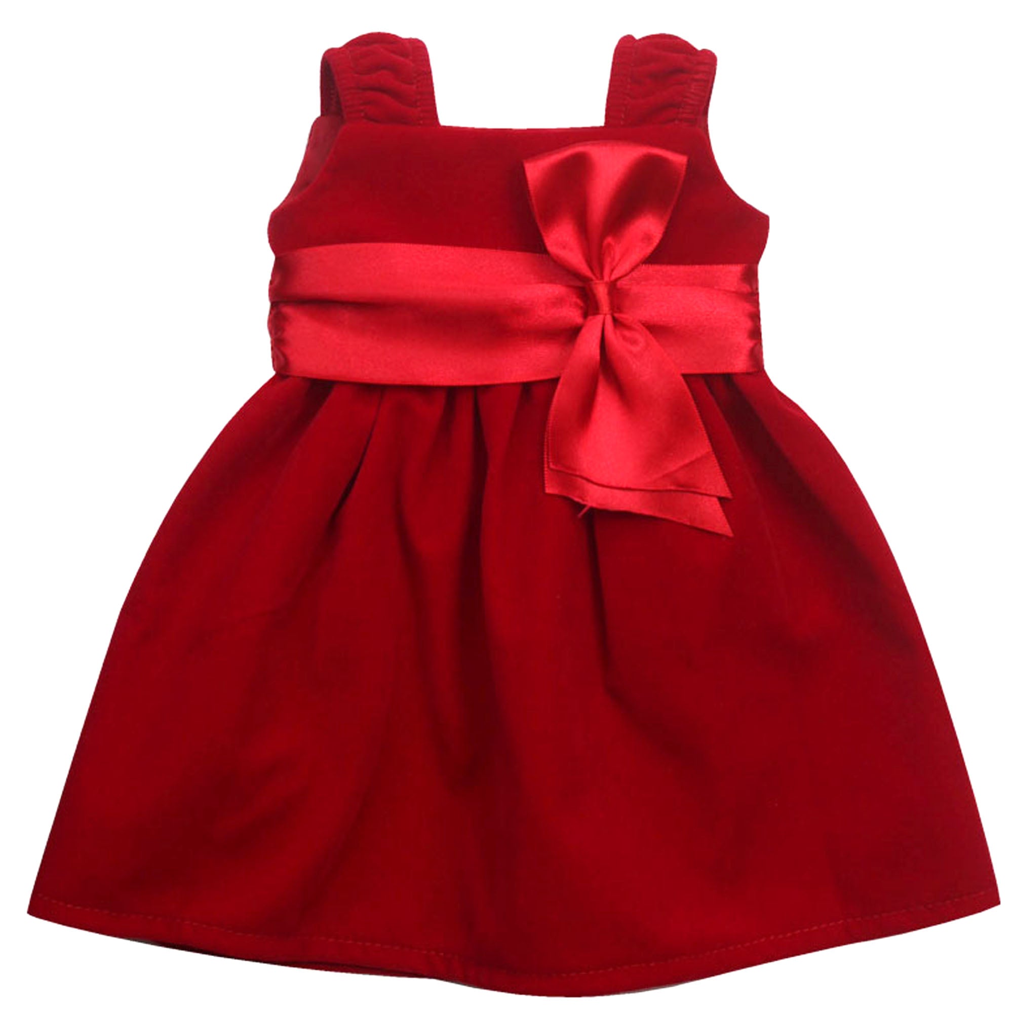 Sophia’s Velvet Holiday Dress with Satin Ribbon, Vertical Bow, & Gathered Empire Waistline for 18” Dolls, Red