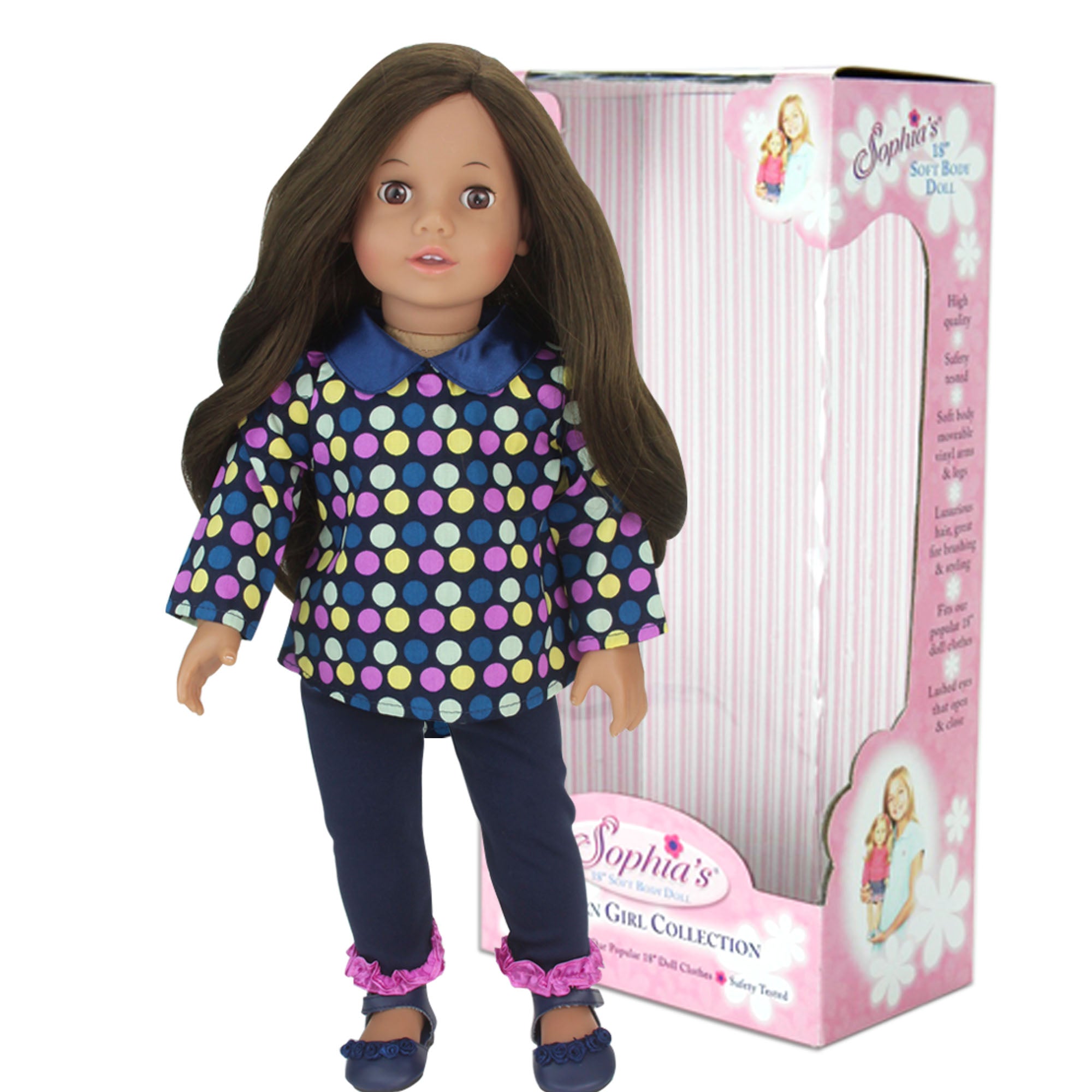 Sophia's Posable 18'' Soft Bodied Vinyl Doll "Catherine" with Brunette Hair and Brown Eyes in a Display Box, Light Skin Tone