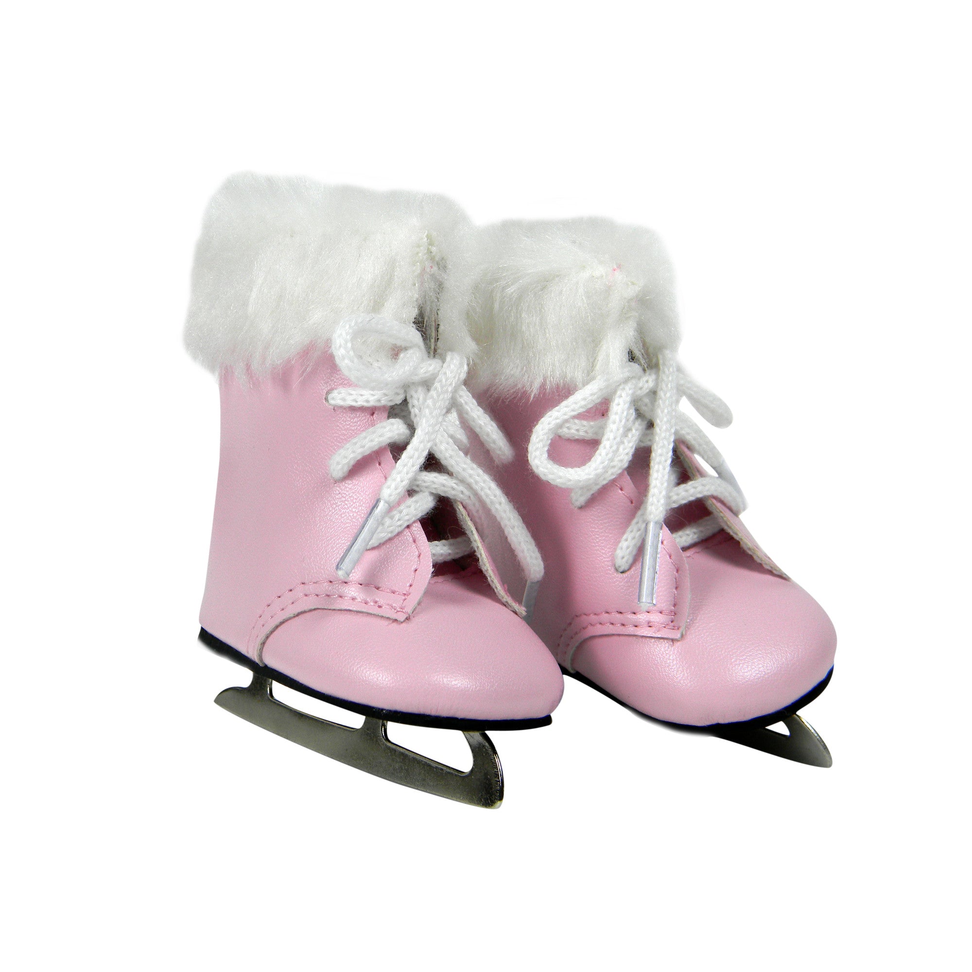 Sophia’s Realistic Gender-Neutral Lace-Up Ice Skates with White Fur Trim for 18” Dolls, Pink