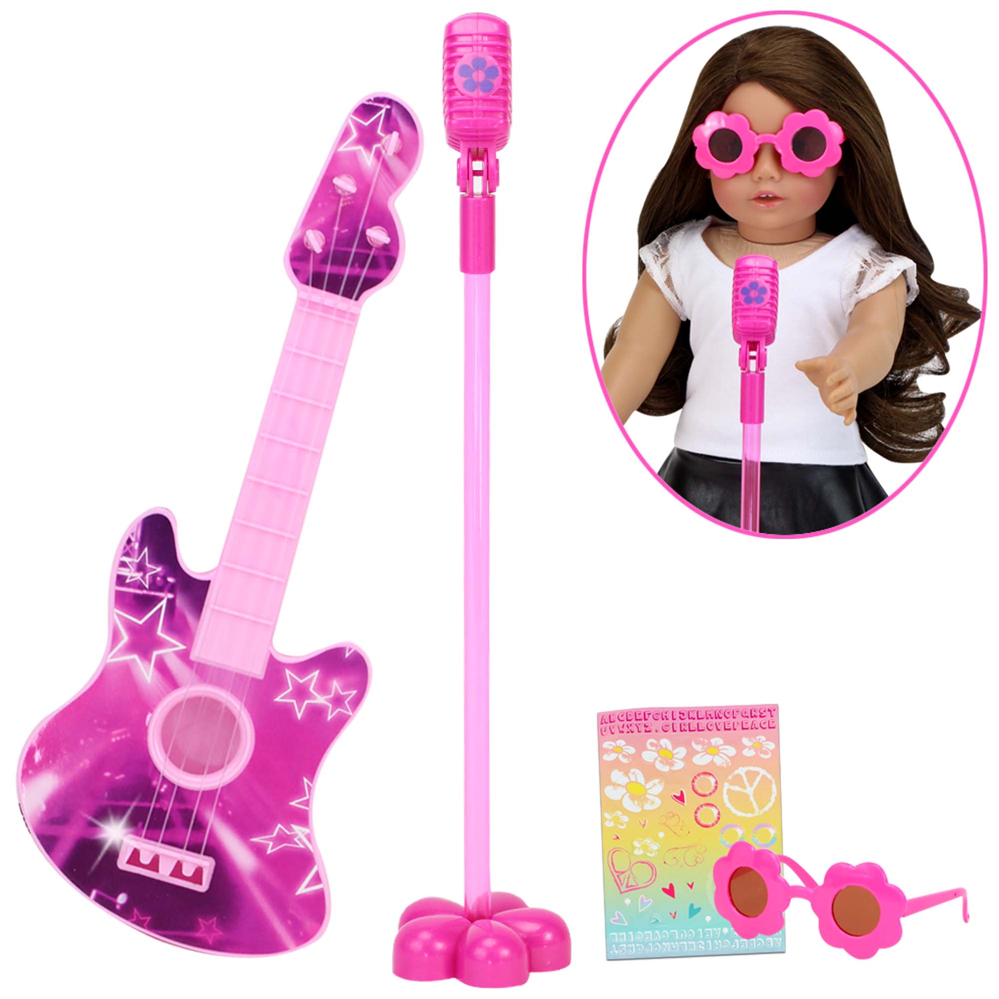 Sophia's Rock 'n Roll Music Set with Guitar, Sunglasses and Microphone for 18" Dolls, Pink