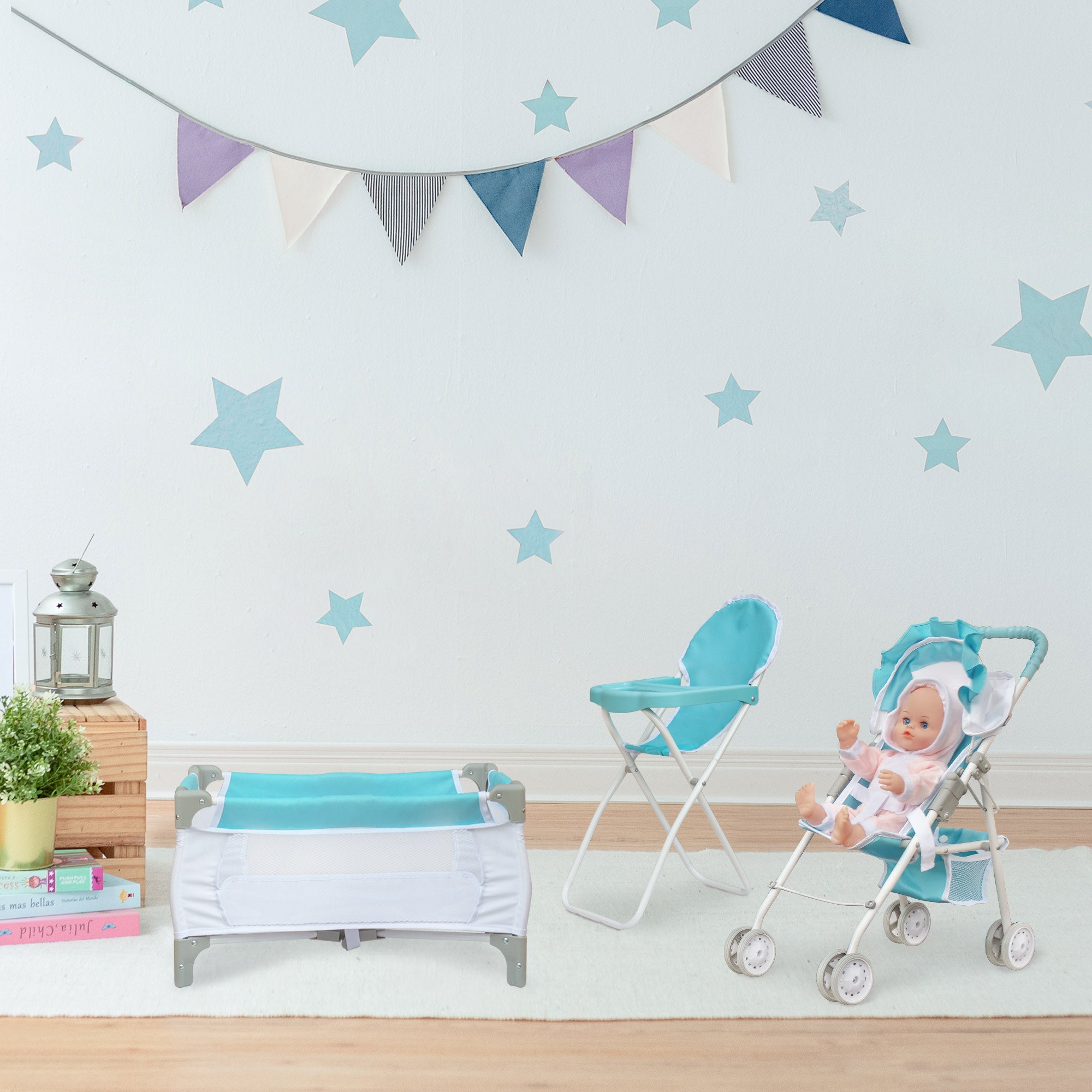 Olivia's Little World 3-in-1 Baby Doll Nursery Set, Blue/White