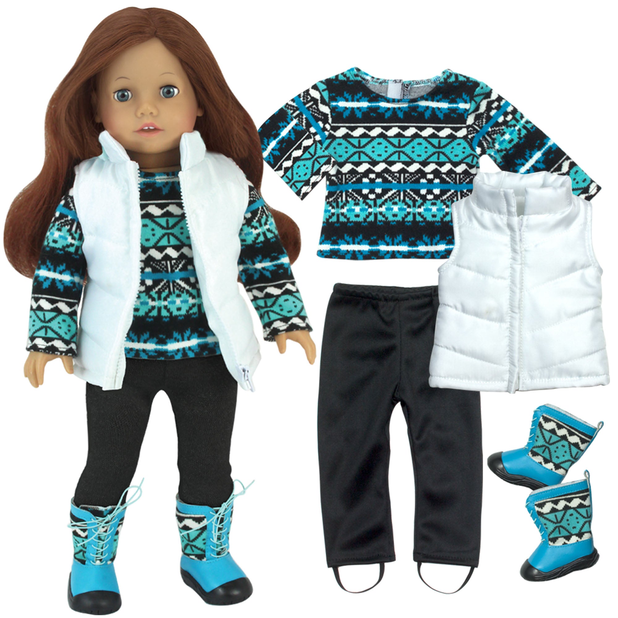Sophias Sweater, Leggings, Vest, and Boots Set for 18" Dolls