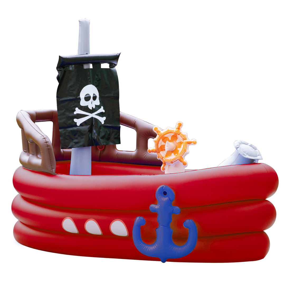 Teamson Kids Inflatable Sprinkler Pirate Boat Water Play Center with Pump, Red