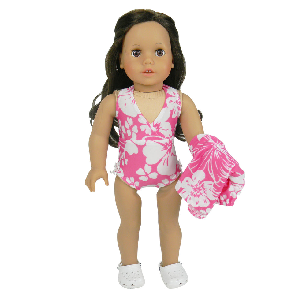 Sophia’s Matching One-Piece Halter Bathing Suit & Pool Cover Up Summer Beach Outfit Set for 18” Dolls, Pink