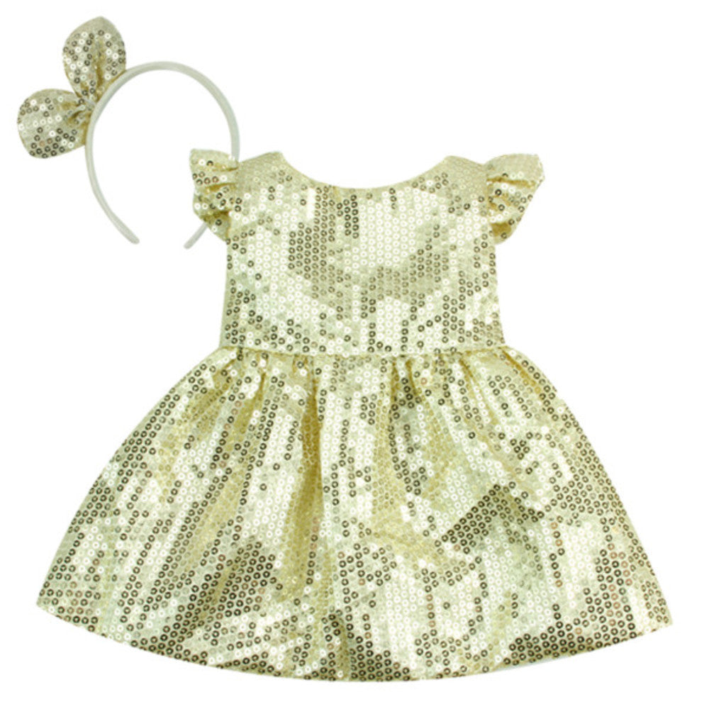Sophia’s Sparkly Sequin Holiday Special Occasion Dress & Matching Headband for 18” Dolls, Gold
