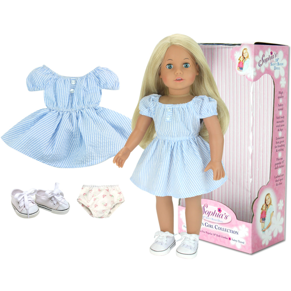 Sophia's Posable 18'' Soft Bodied Vinyl Doll "Sophia" with Blonde Hair and Blue Eyes in a Display Box, Light Skin Tone