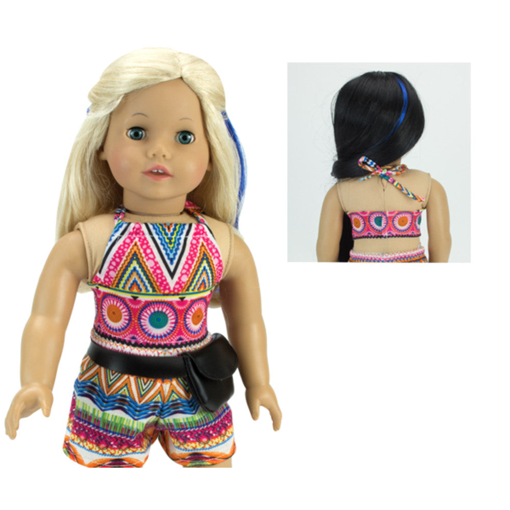Sophia’s Boho Pattern Printed High Waisted Shorts & Matching Halter Top Complete Outfit Set for 18” Dolls, Multi