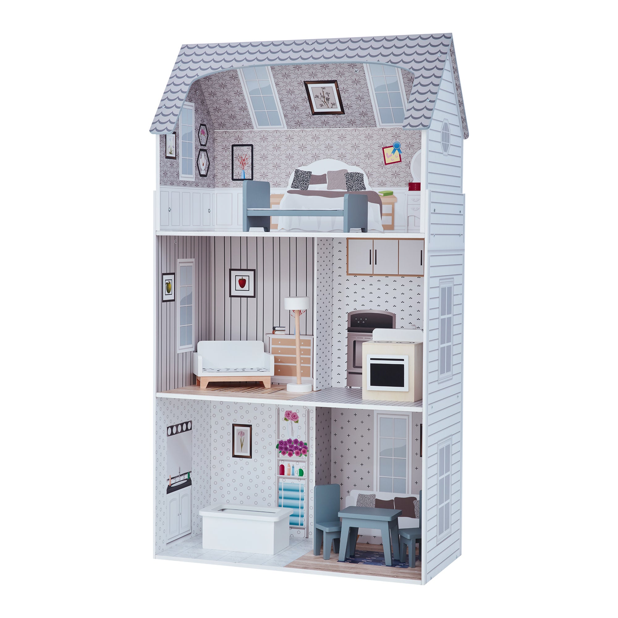 Olivia's Little World Furnished Dollhouse for 12" Dolls, White