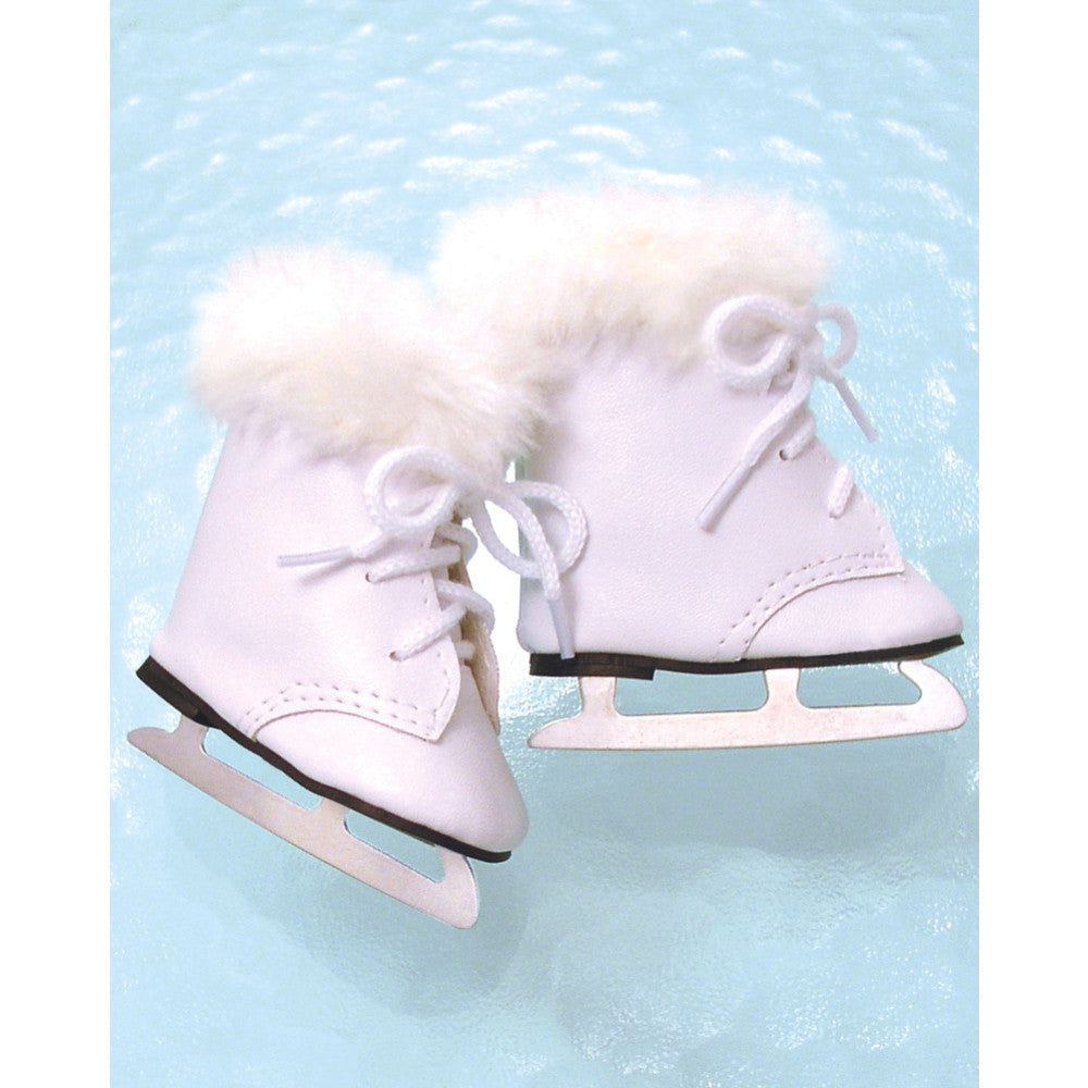 Sophia’s Realistic Gender-Neutral Lace-Up Ice Skates with White Fur Trim for 18” Dolls, White