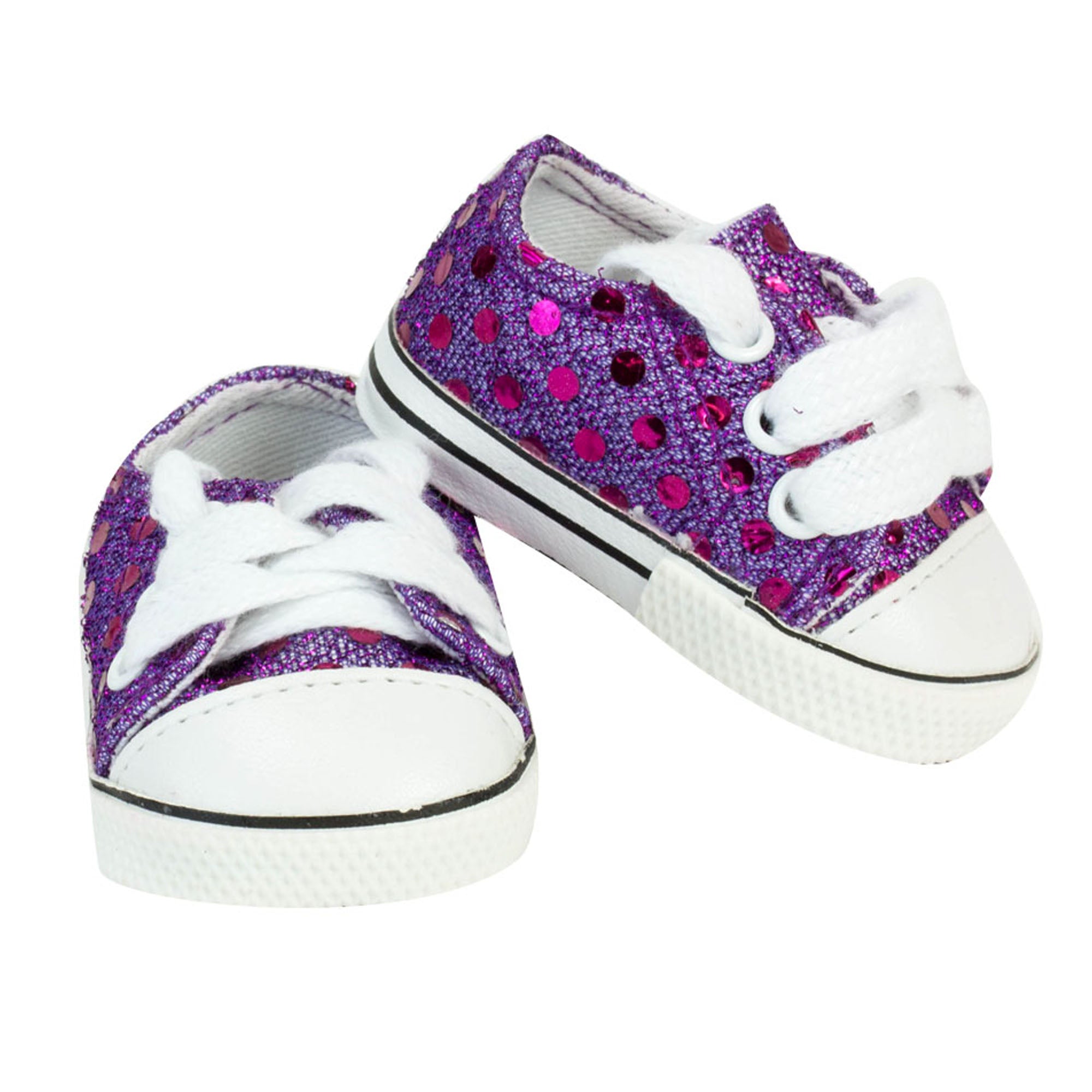 Sophia’s Cute Low-Top Canvas Sneakers with Allover Sparkly Purple Sequins & Classic Exposed Seams for 18” Dolls, Purple
